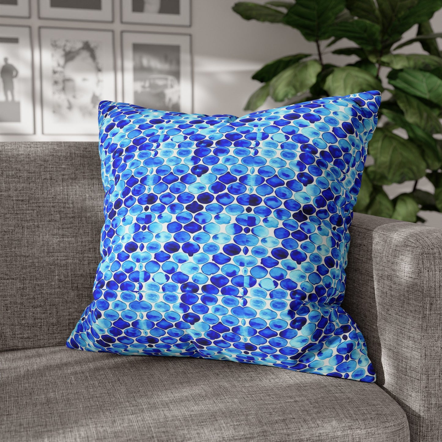 Blue Sea Glass Square Poly Canvas Pillow Cover