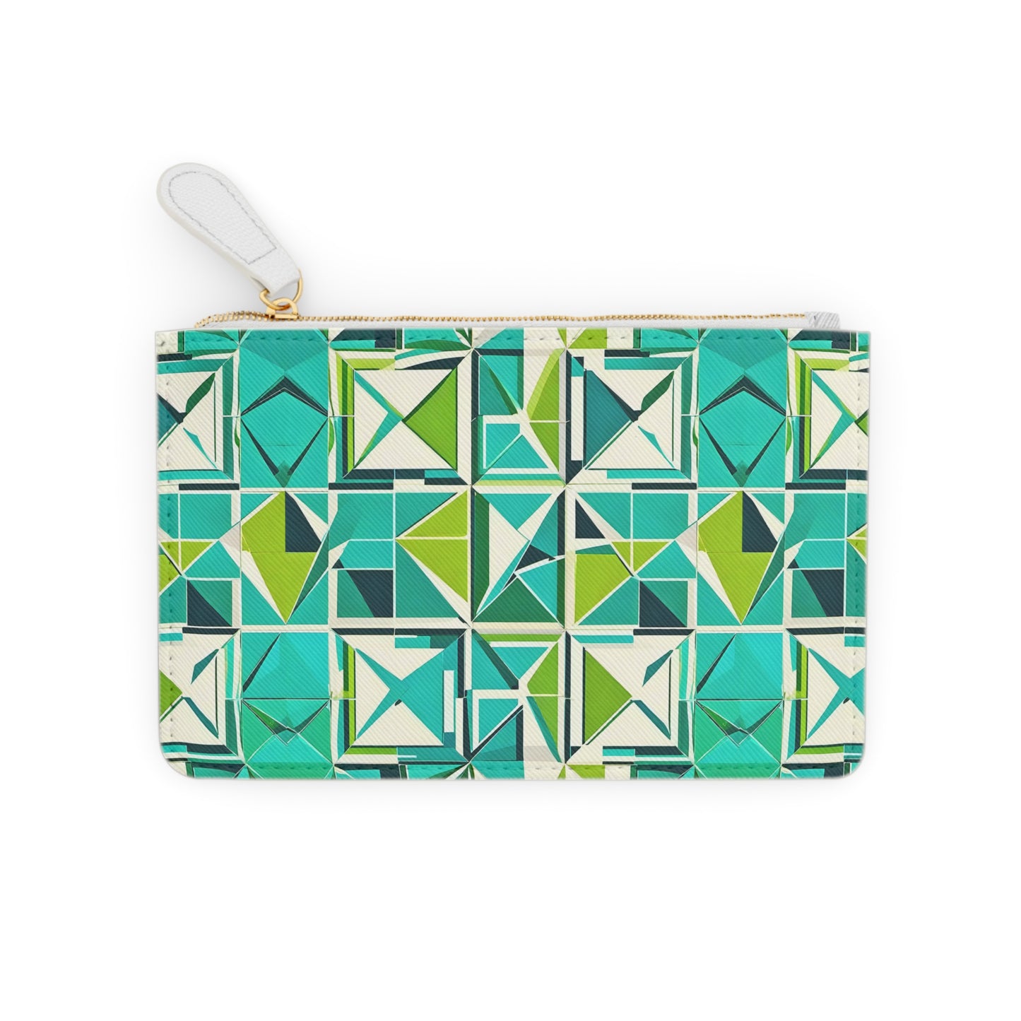 Midcentury Modern Cancun Vacation Tile Turquoise and Green Geometric Pattern Travel Coin Purse Mini Pouch Clutch Bag