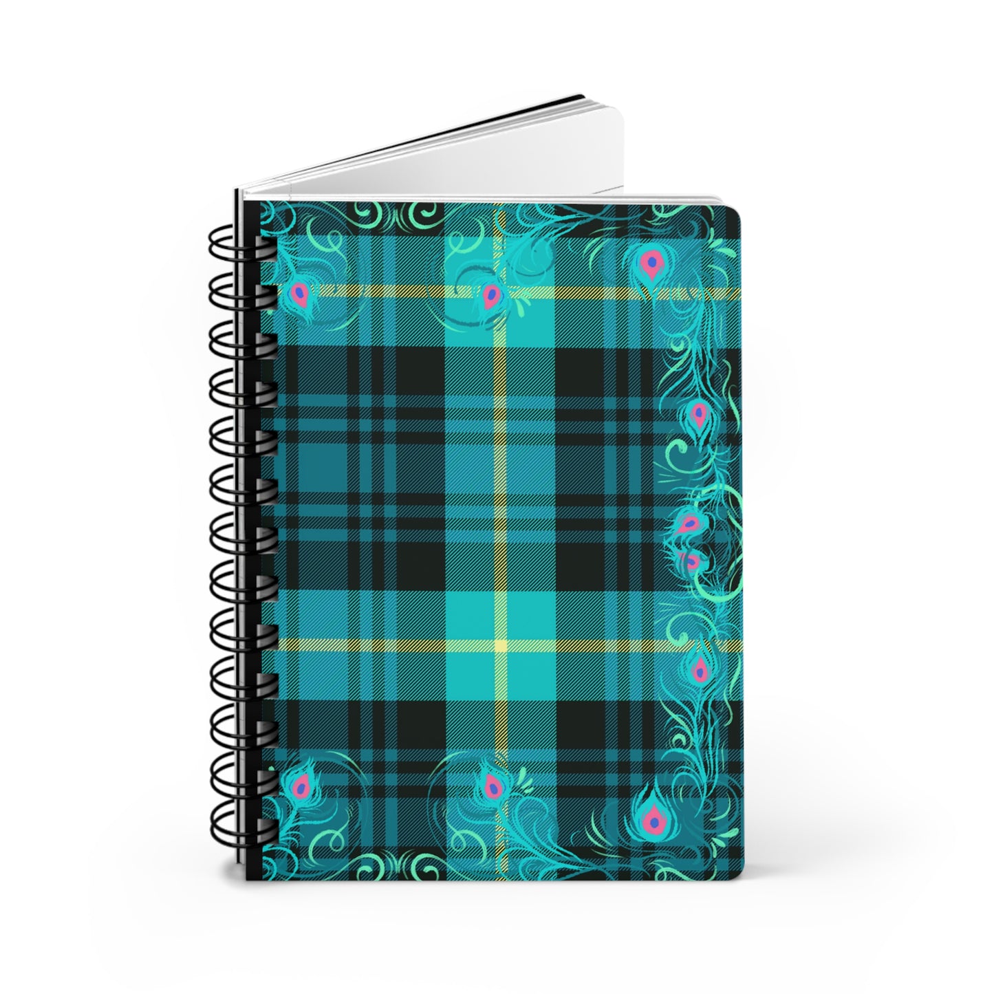 Tartan Plaid Peacock Feather Writing Sketch Inspiration Spiral Bound Journal