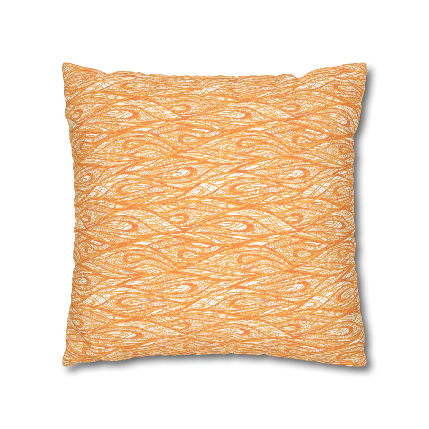 Wave Vibrations Orange Tangerine Modern Coastal Pattern Decorative Spun Polyester Pillow Cover