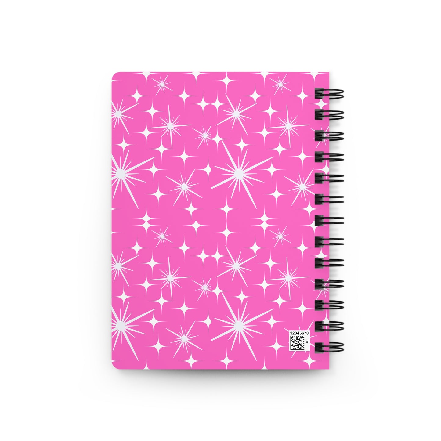 Midcentury Modern Stars Pattern Hot Pink Writing Sketch Inspiration Spiral Bound Journal