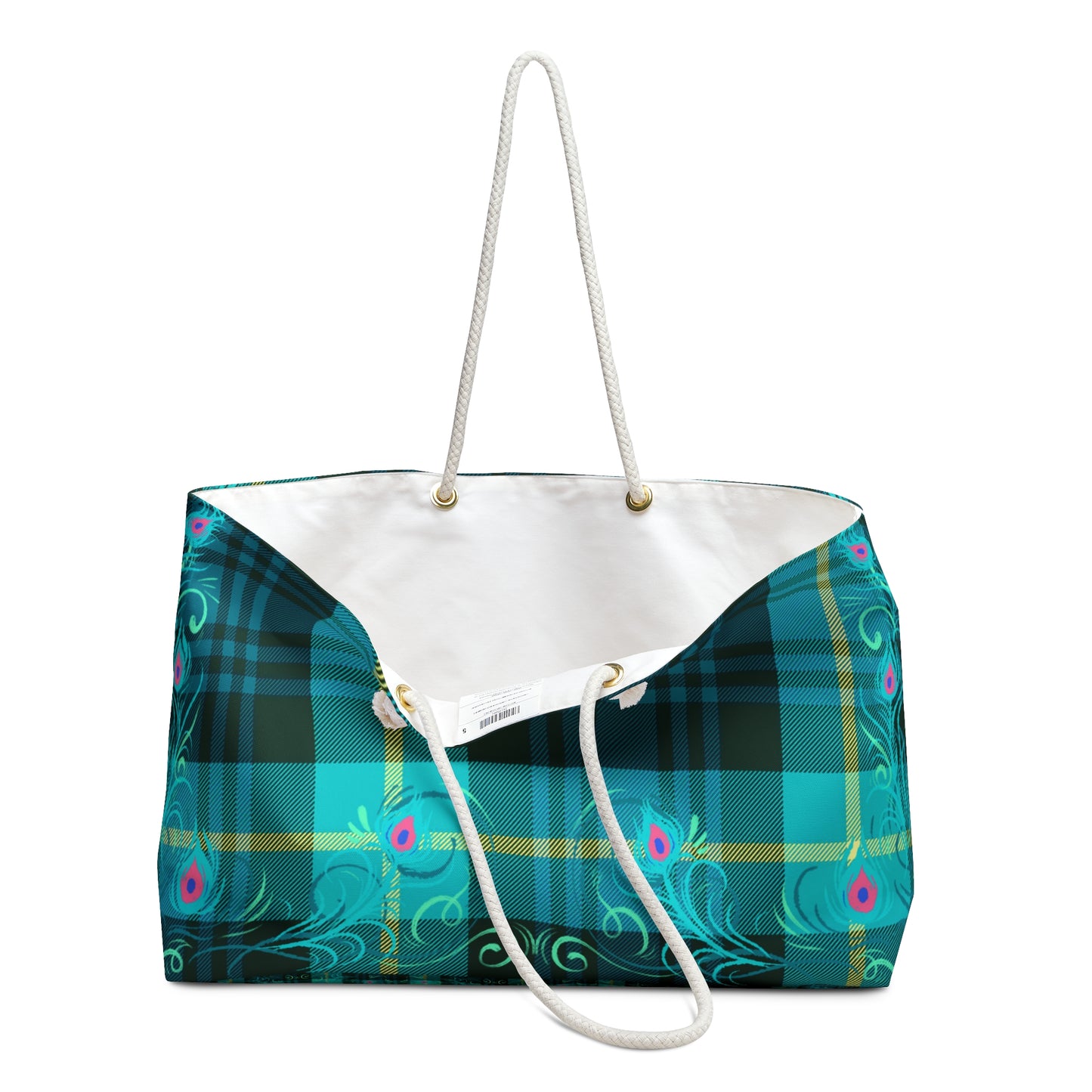 Tartan Plaid Peacock Feather Shopper Market Travel Weekender Bag