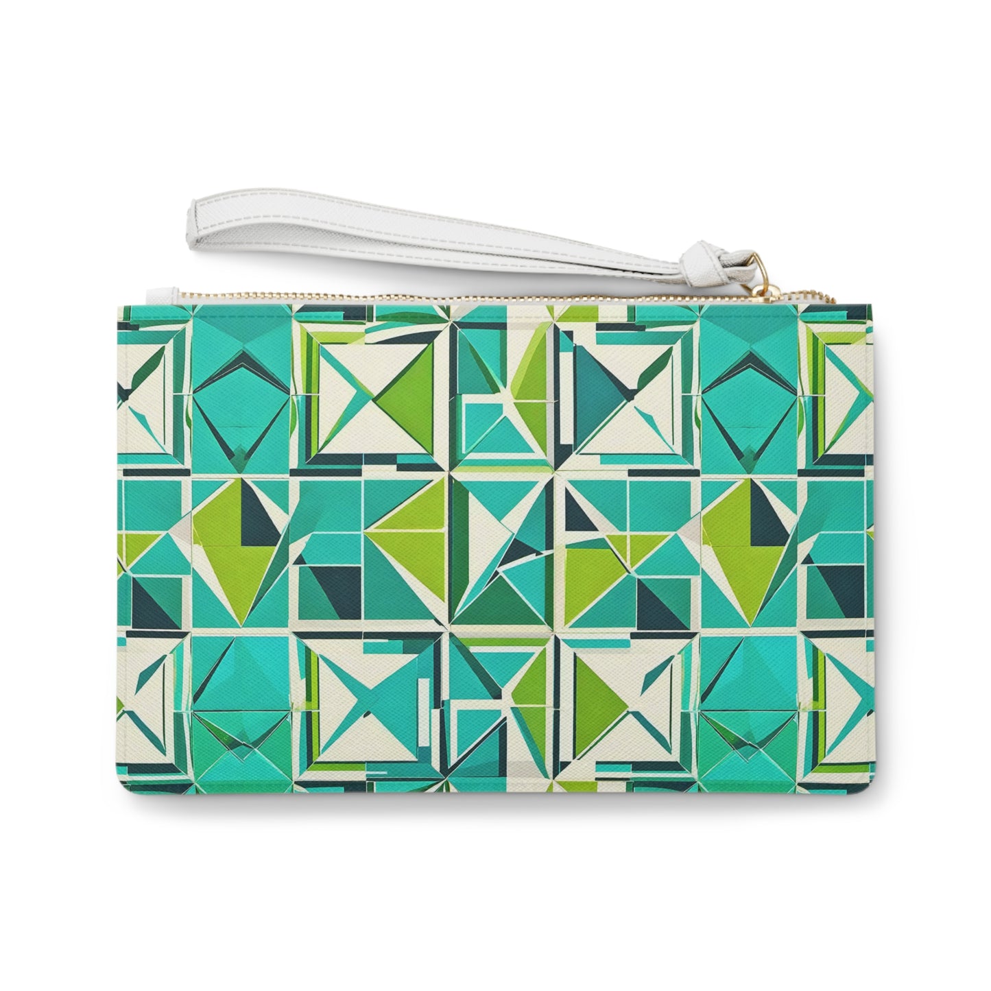 Midcentury Modern Cancun Vacation Tile Turquoise and Green Geometric Pattern Travel Pouch Clutch Bag