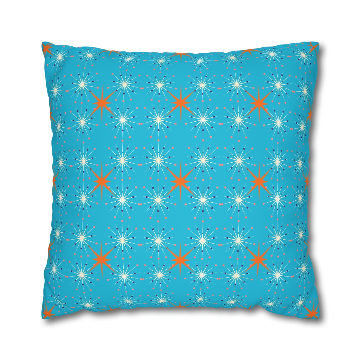 Midcentury Modern Atomic Stars Turquoise Pattern Decorative Spun Polyester Pillow Cover