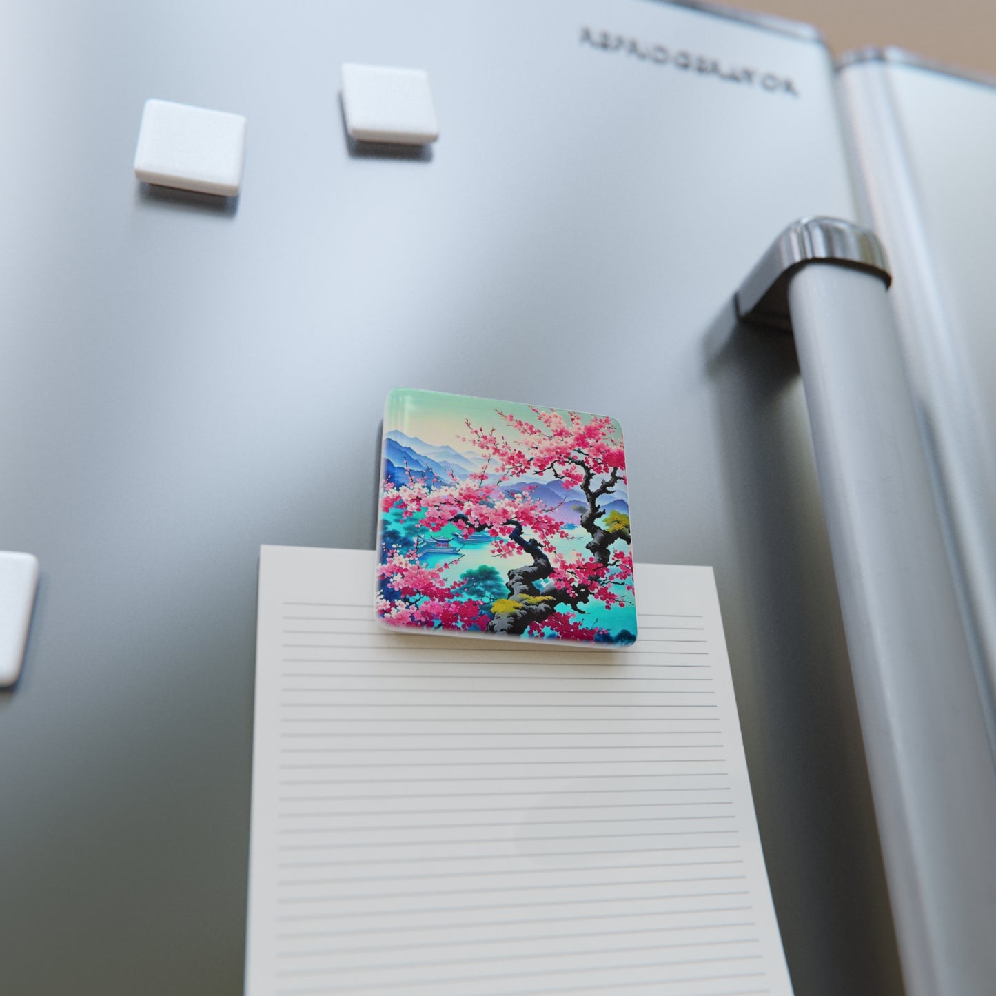 Japanese Mist Cherry Blossom Tree Asian Dream Porcelain Magnet, Square