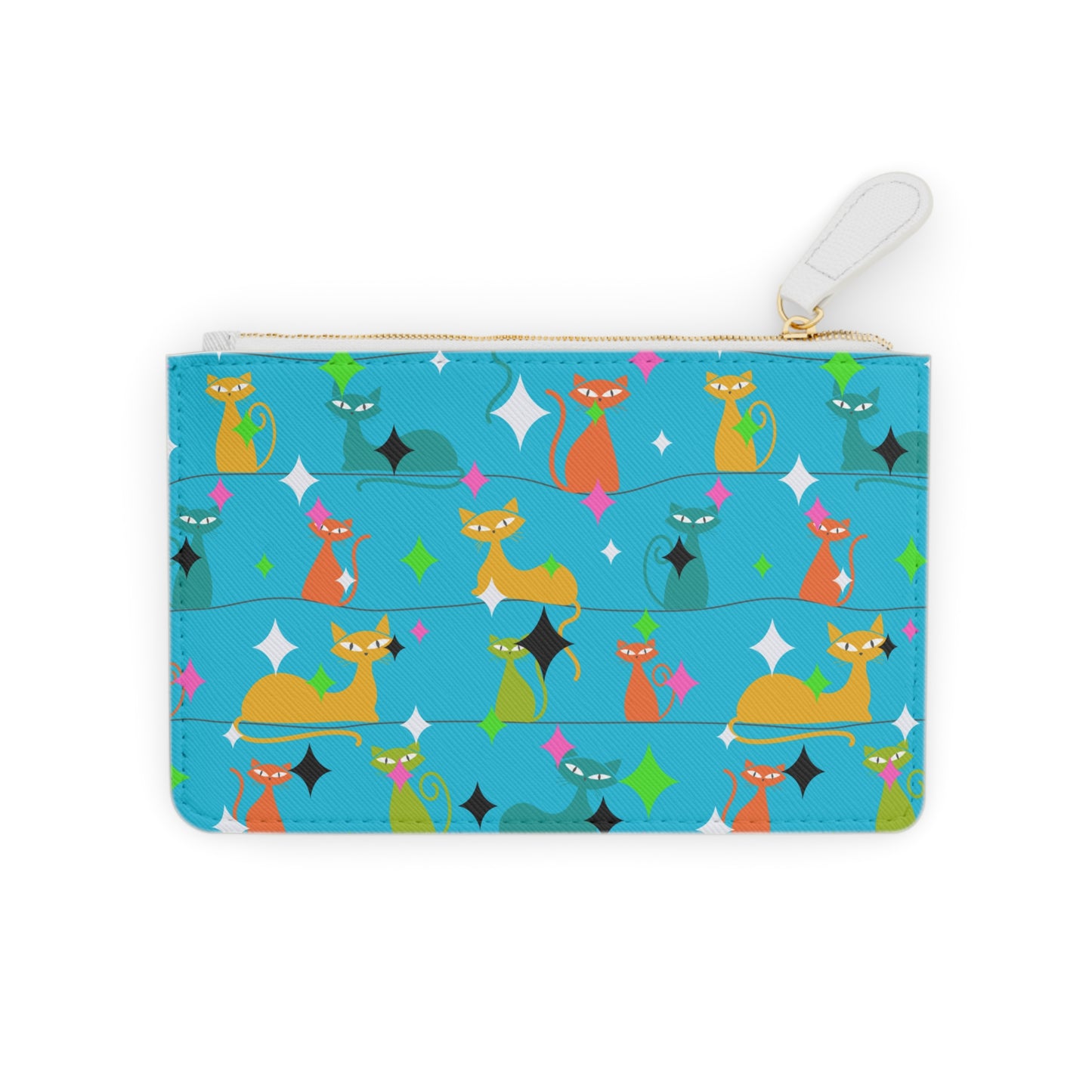 Atomic Kitty Midcentury Modern Cat Pattern Coin Purse Lipstick Mini Pouch Clutch Bag