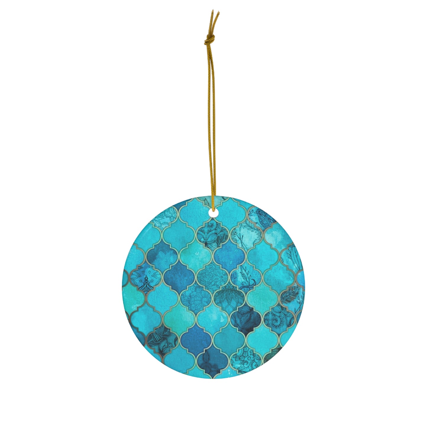 Teal and Turquoise Arabesque Tile Marrakech Moroccan Ceramic Ornament