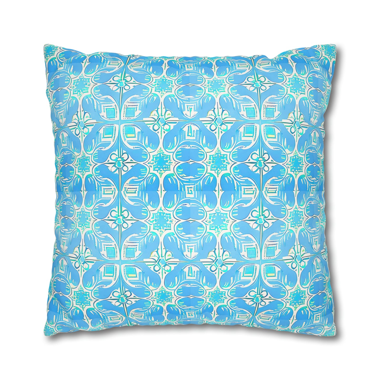 Greek Villa Tile Pattern Travel Island Turquoise Decorative Spun Polyester Pillowcase