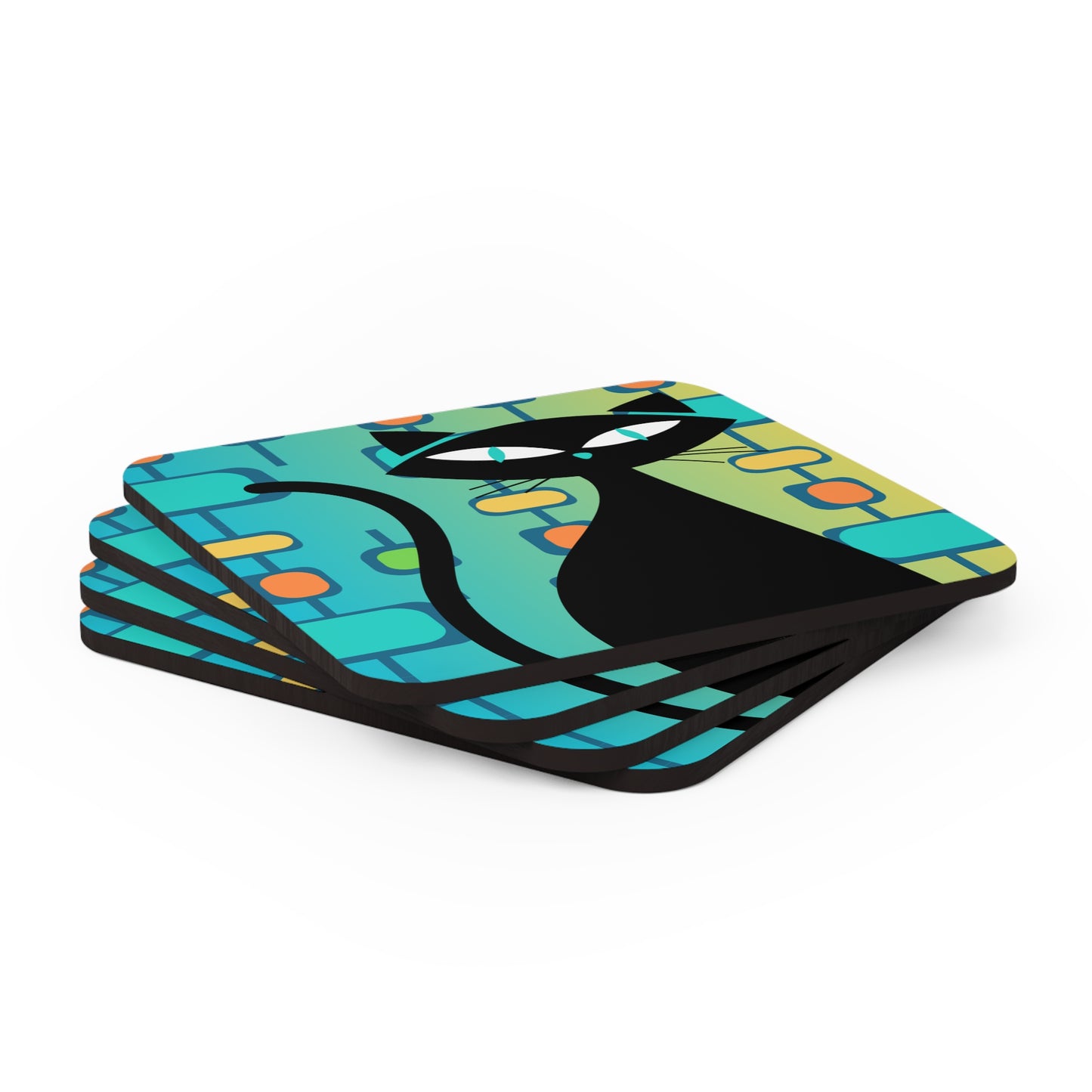 Atomic Cat Midcentury Modern Cocktail Corkwood Coaster Set