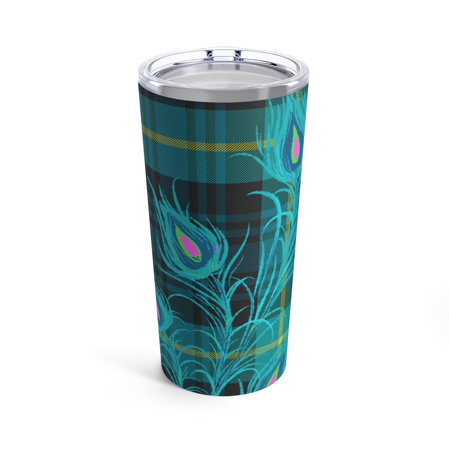 Tartan Plaid Peacock Feather Hot Cold Beverage Travel Tumbler 20oz