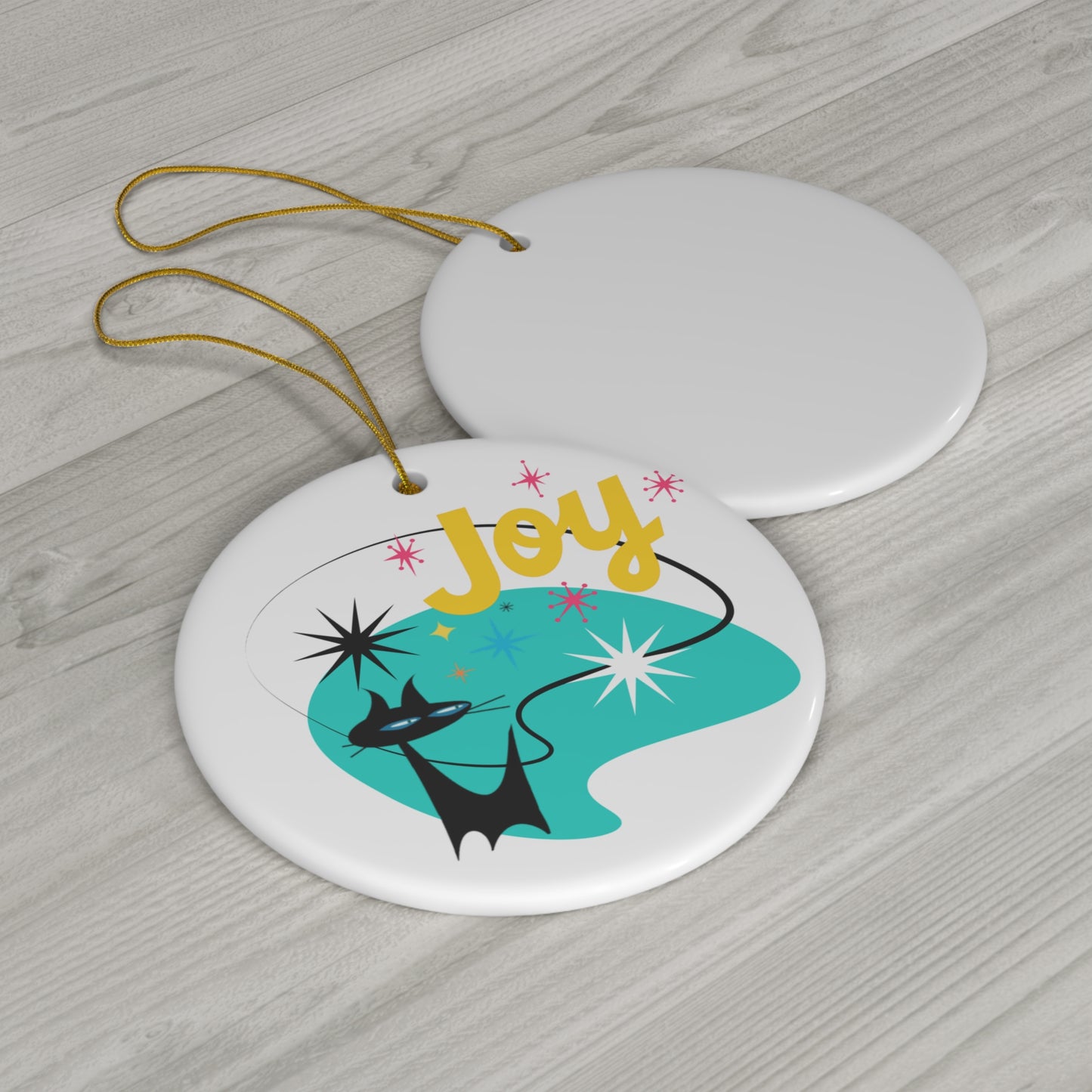 Joy Midcentury Modern Atomic Black Cat Ceramic Ornament