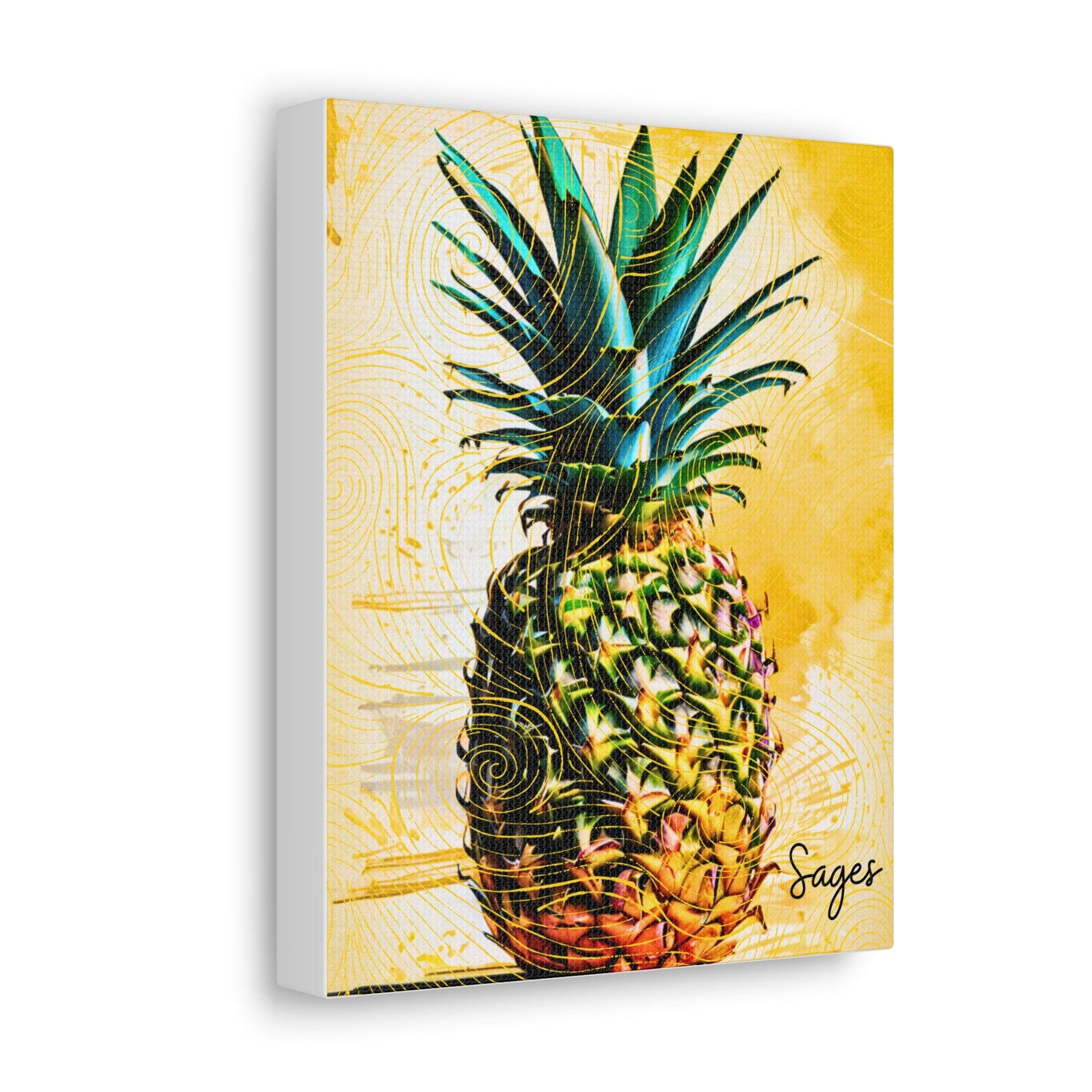Yellow Watercolor Pineapple Sketch Art Canvas Gallery Wraps