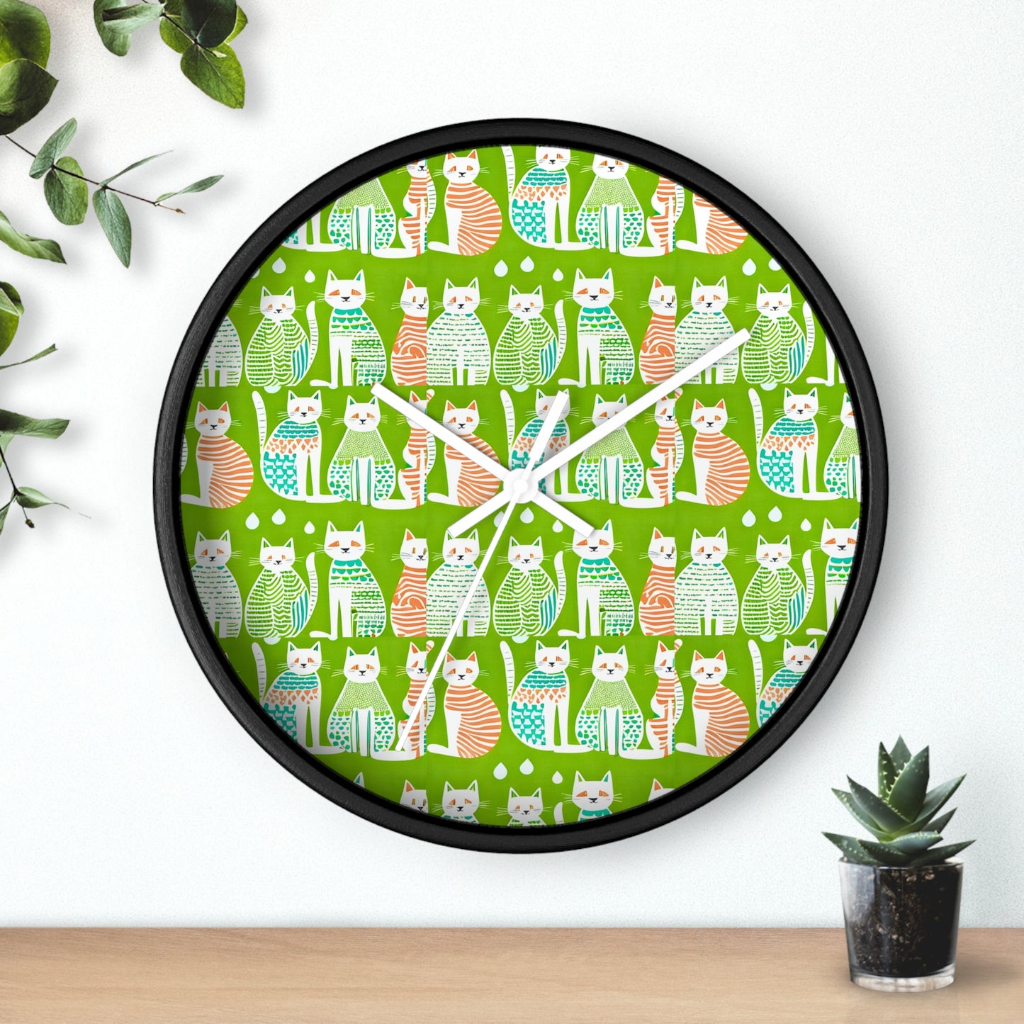 Cat Fashionistas Midcentury Modern Pattern Decorative Kitchen Wall Clock