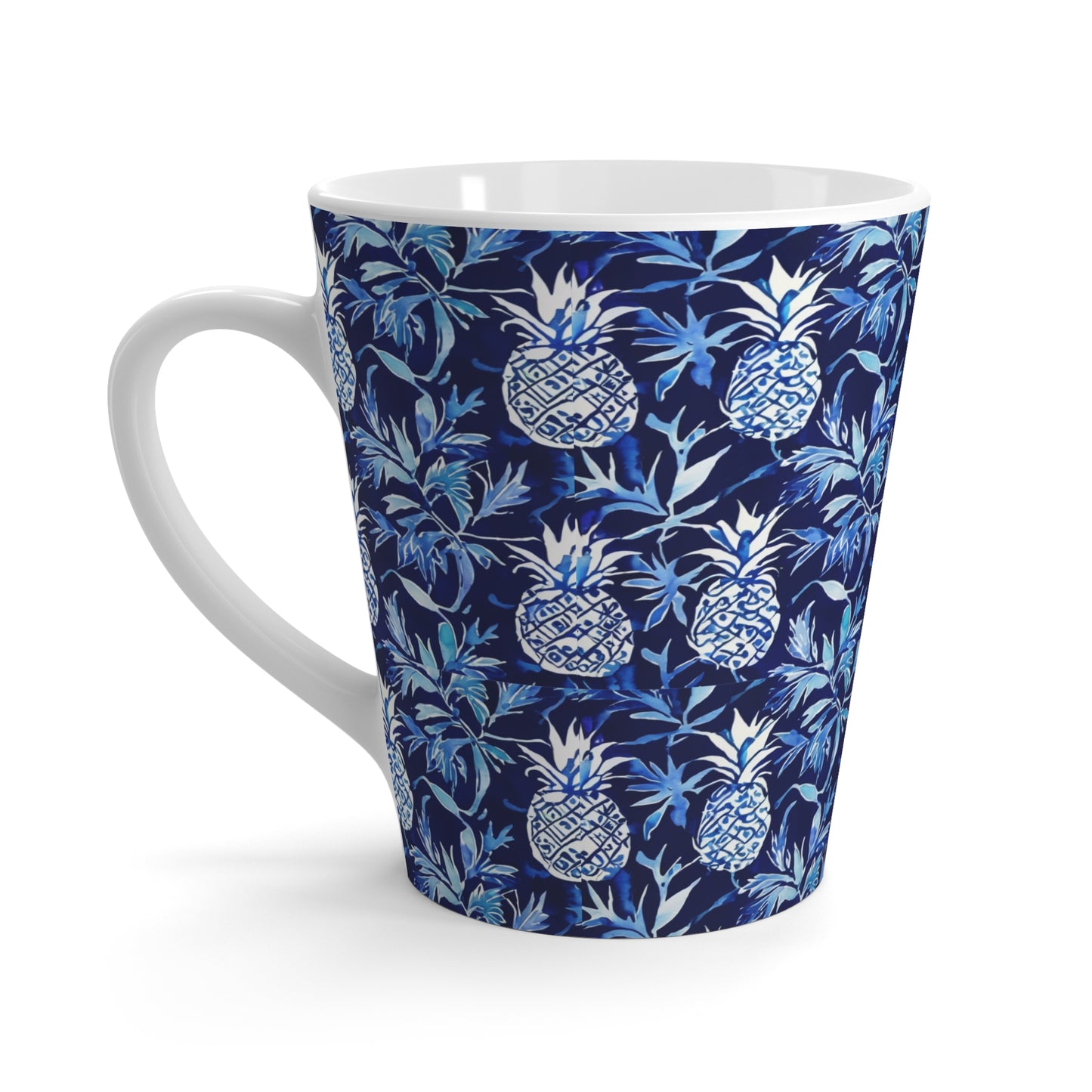 Blue and White Pineapple Batik Hot Beverage Cappuccino Tea Latte Mug