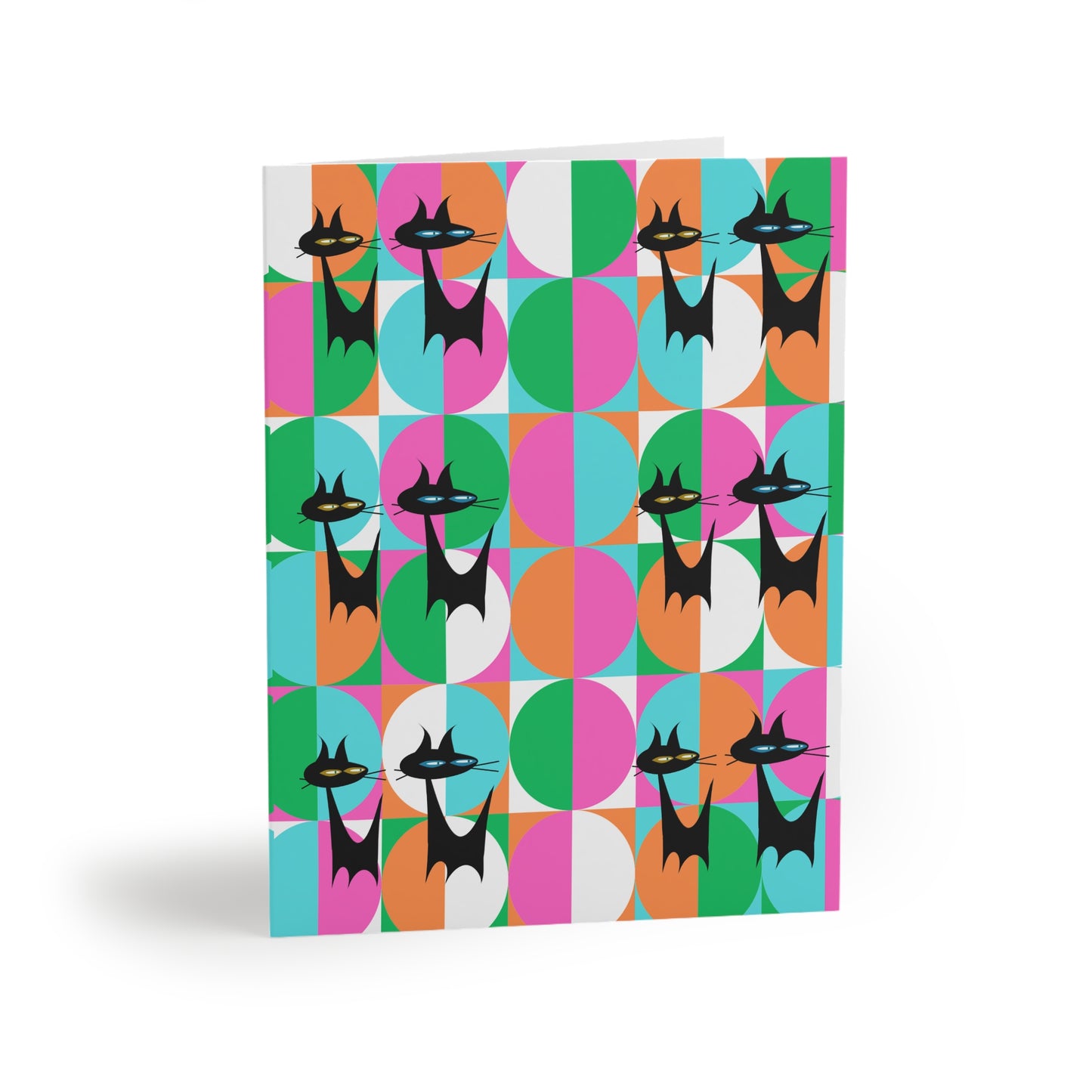 Mod Cats Midcentury Modern Atomic Black Cats 1960s Note Cards (8 pcs)