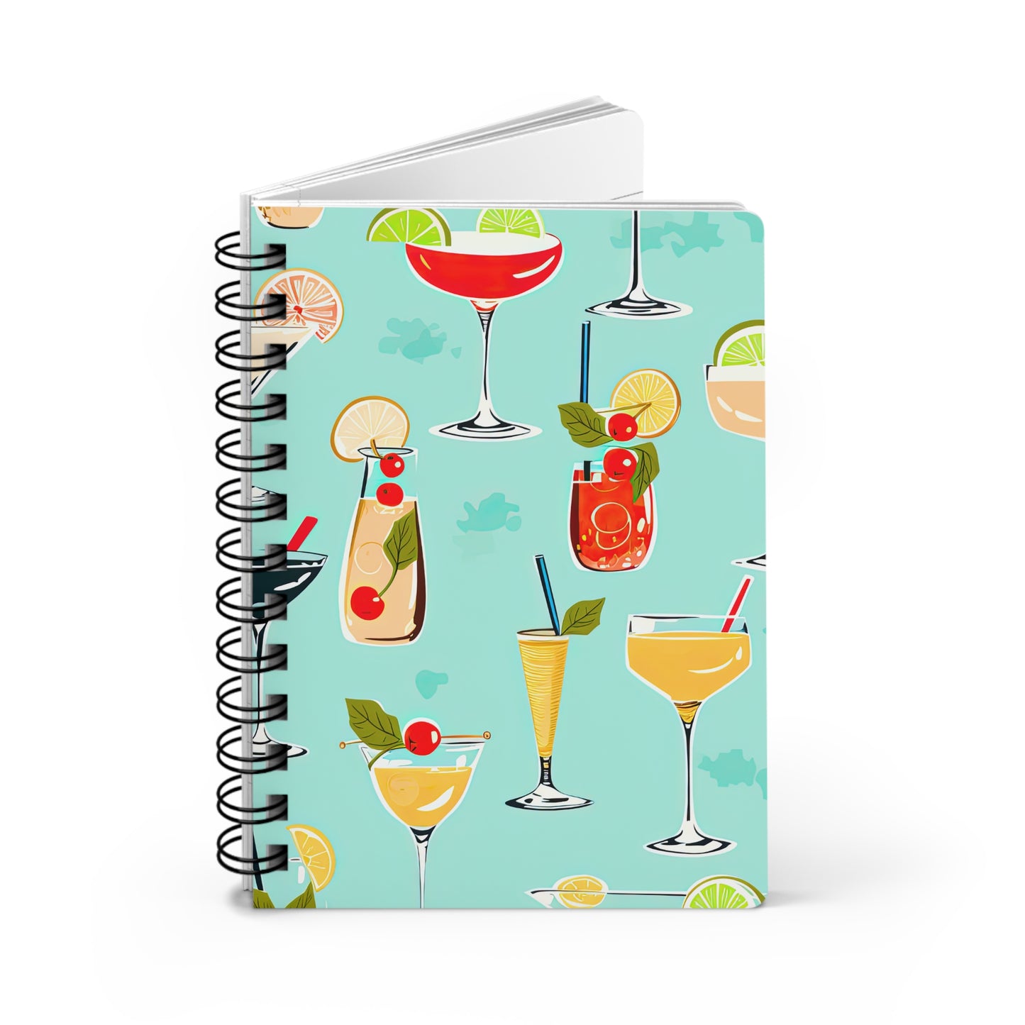 Summertime Cocktail Recipes Book Midcentury Modern Pattern Writing Spiral Bound Journal