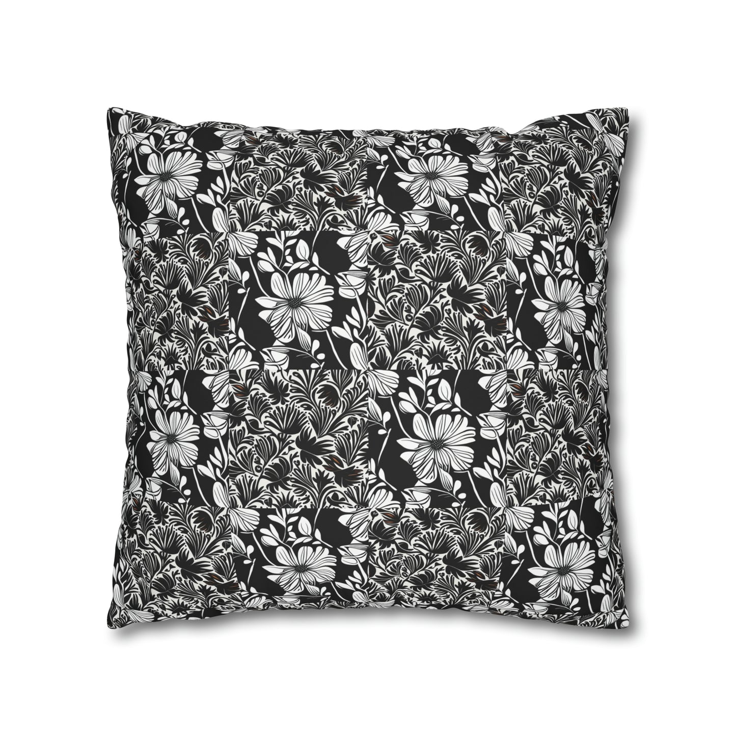 Black and White Floral Collage Pattern Decorative Spun Polyester Pillow Cover