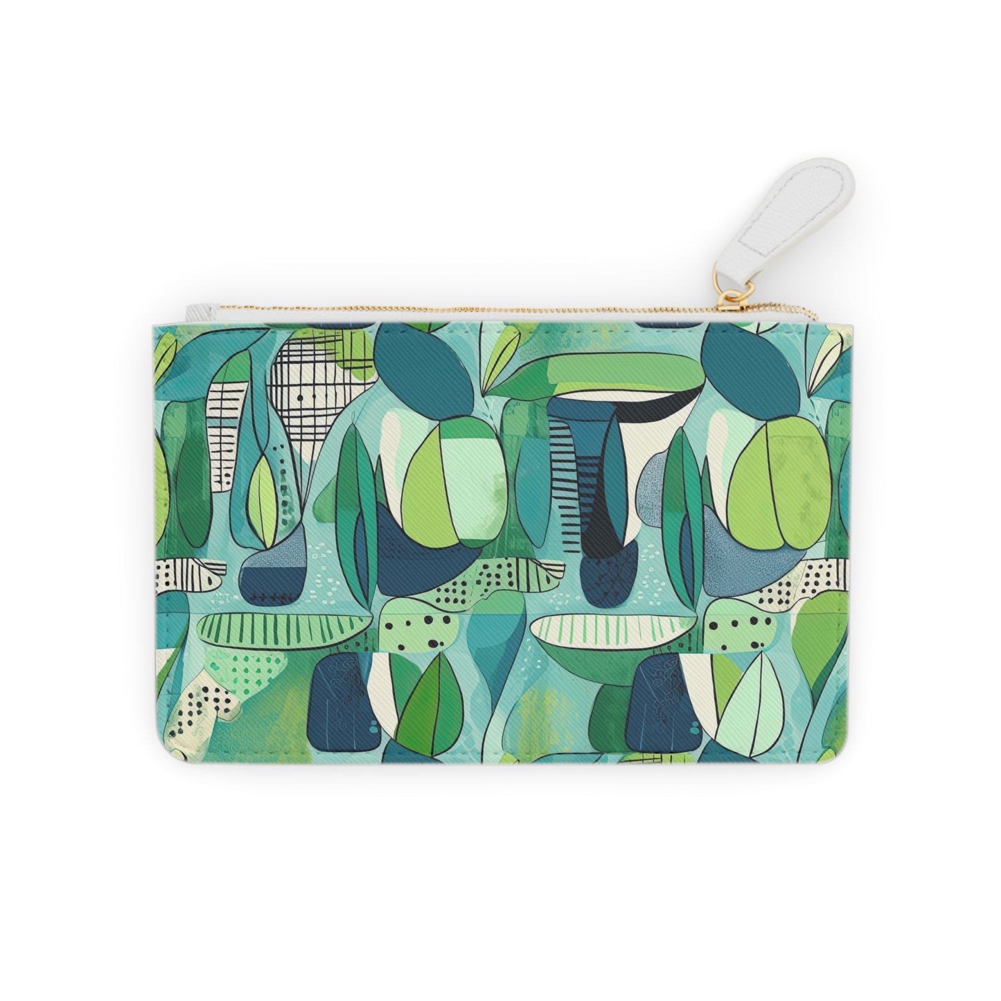 Cubist Midcentury Modern Garden Blue Green Graphic Coin Purse Mini Pouch Clutch Bag