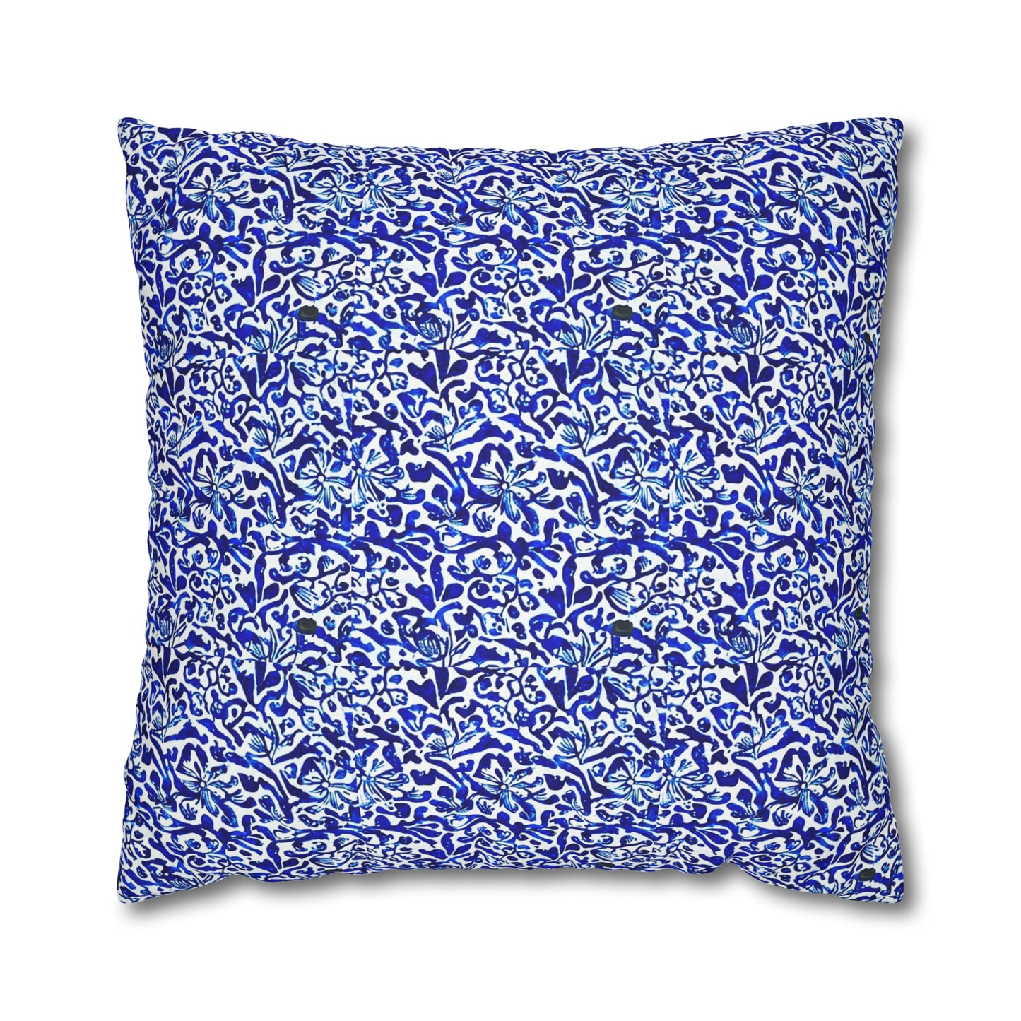 Blue Caribbean Sea Tile Cobalt Blue and White Coastal Decorative Spun Polyester Pillow Cover