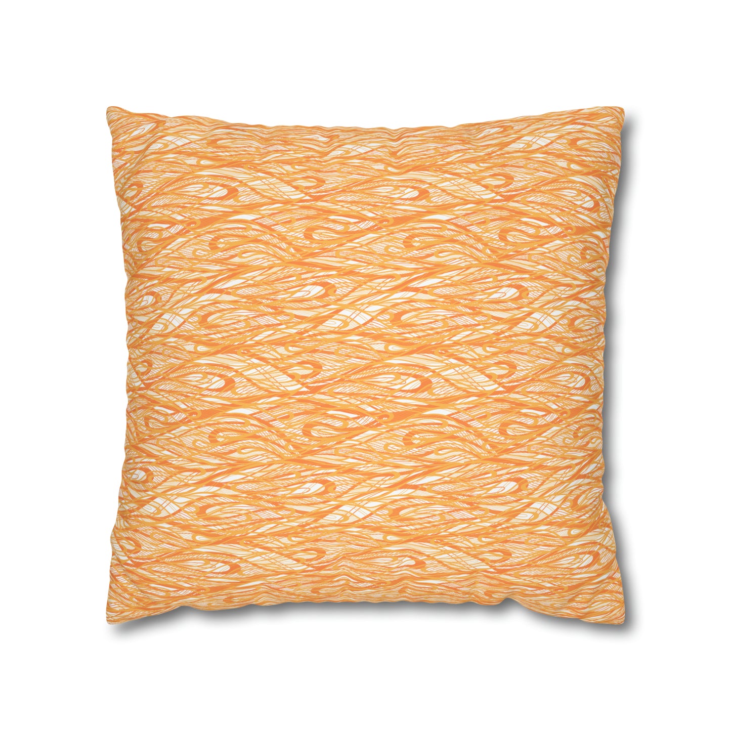 Wave Vibrations Orange Tangerine Modern Coastal Pattern Decorative Spun Polyester Pillow Cover