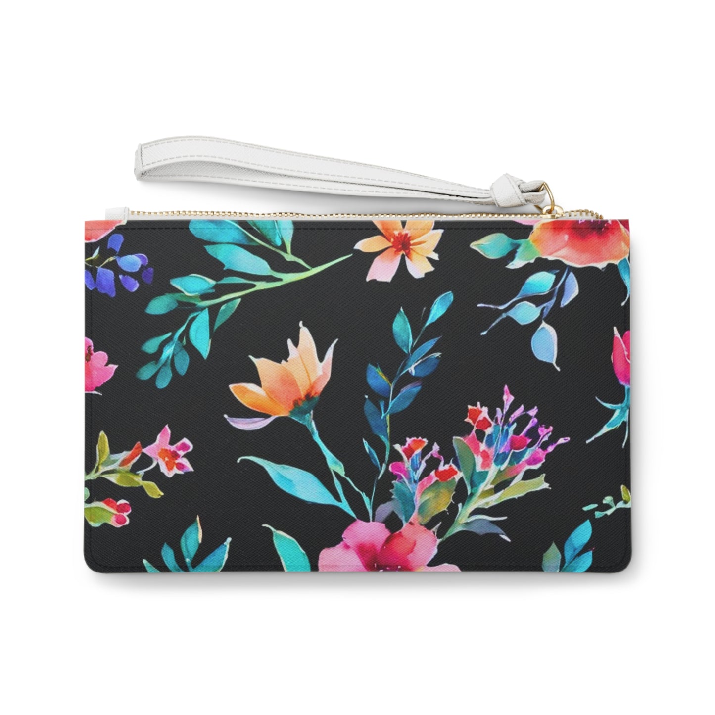 Midnight Floral II Watercolor Evening Daytime Fashion Pouch Clutch Bag