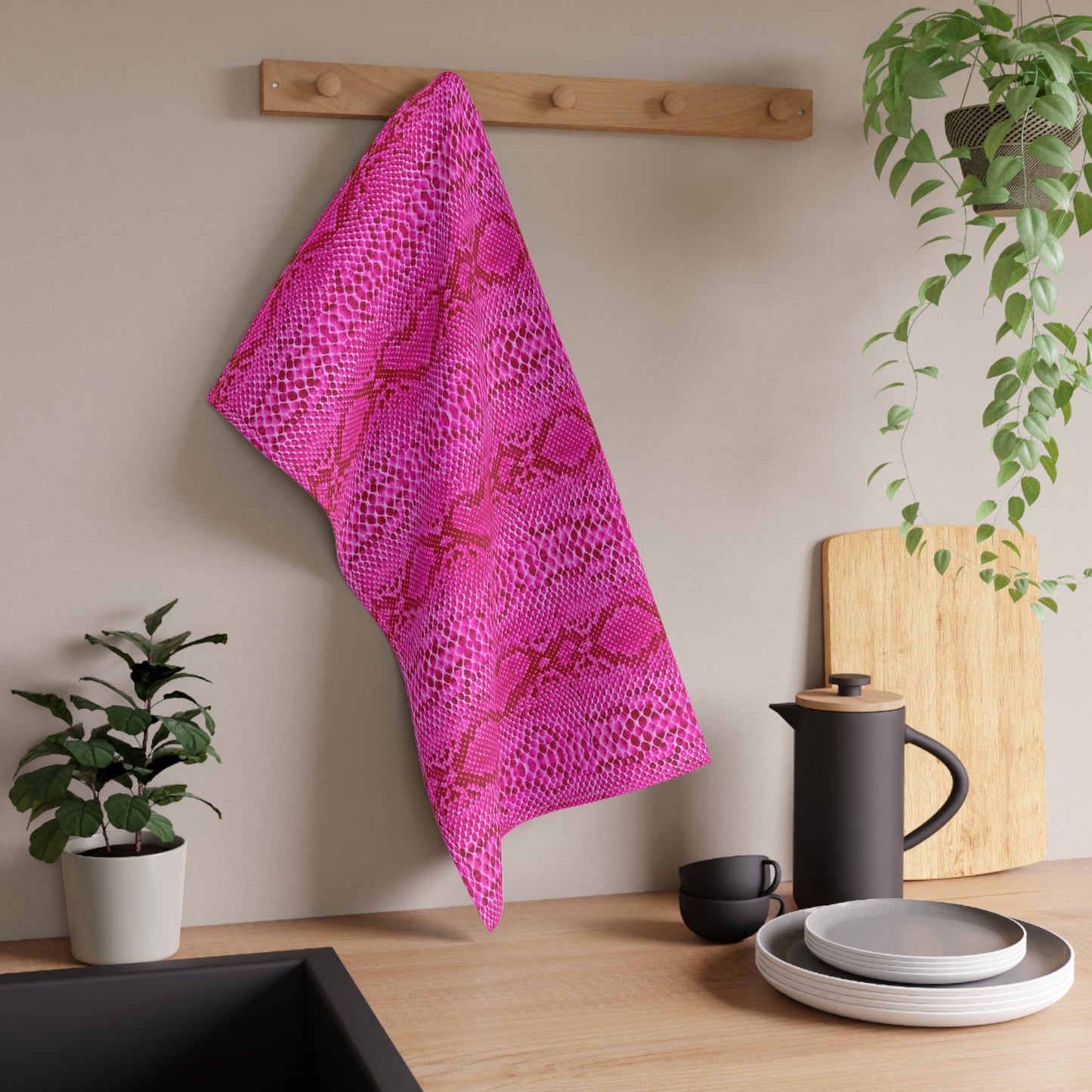 Pink Snakeskin Hot Pink Decorative Kitchen Tea Towel/Bar Towel