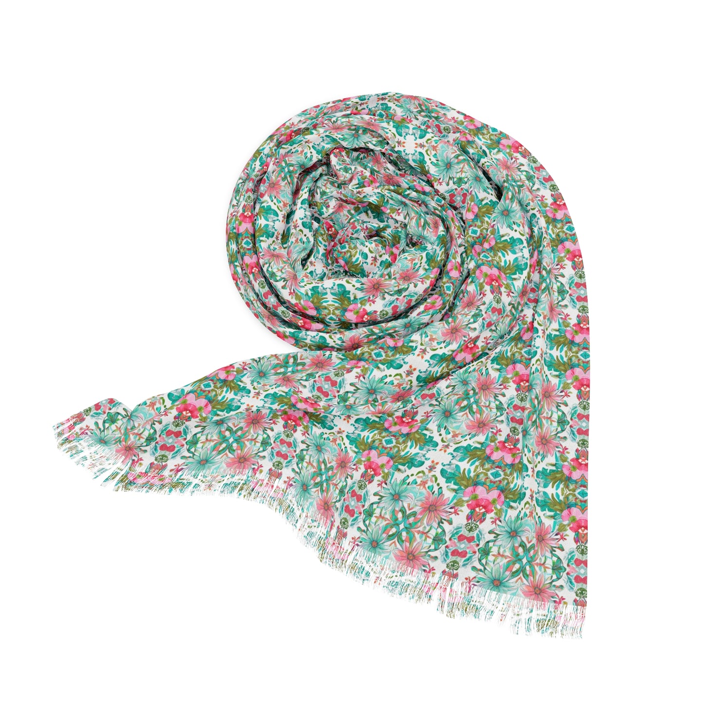 English Pink Pastels Floral Garden Fashion Light Scarf with Fringe