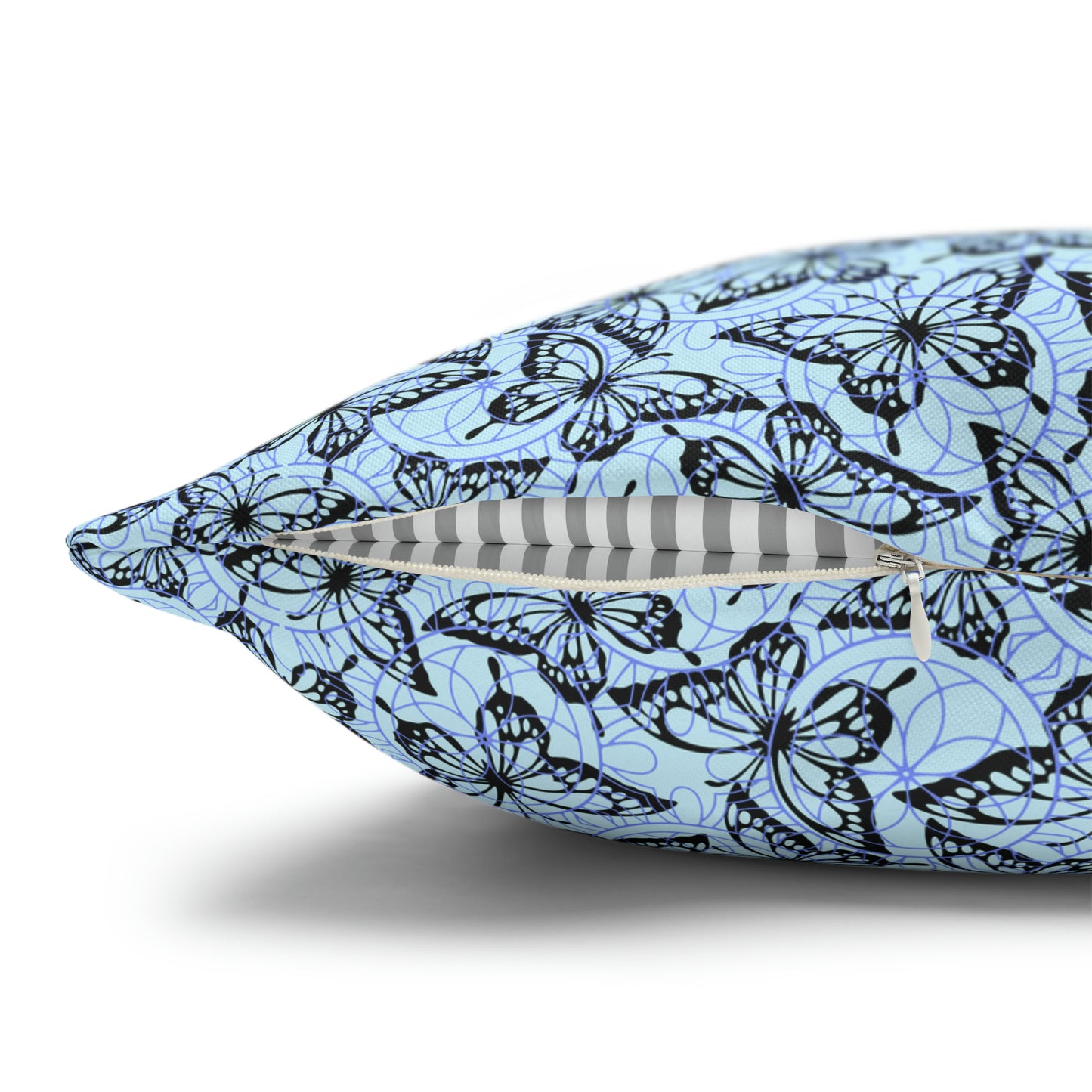 Butterfly Lace Turquoise French Botanical Art Square Poly Canvas Pillow Cover