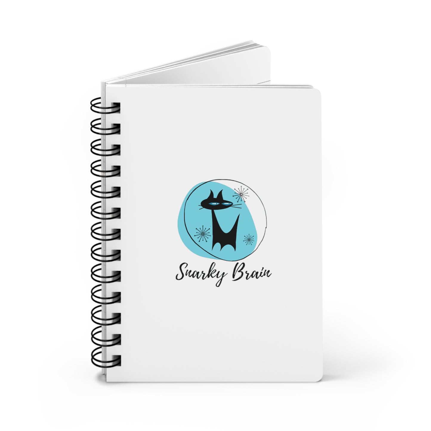 Snarky Brain Logo Midcentury Modern Black Cat Snarkisms Writing Sketch Spiral Bound Journal