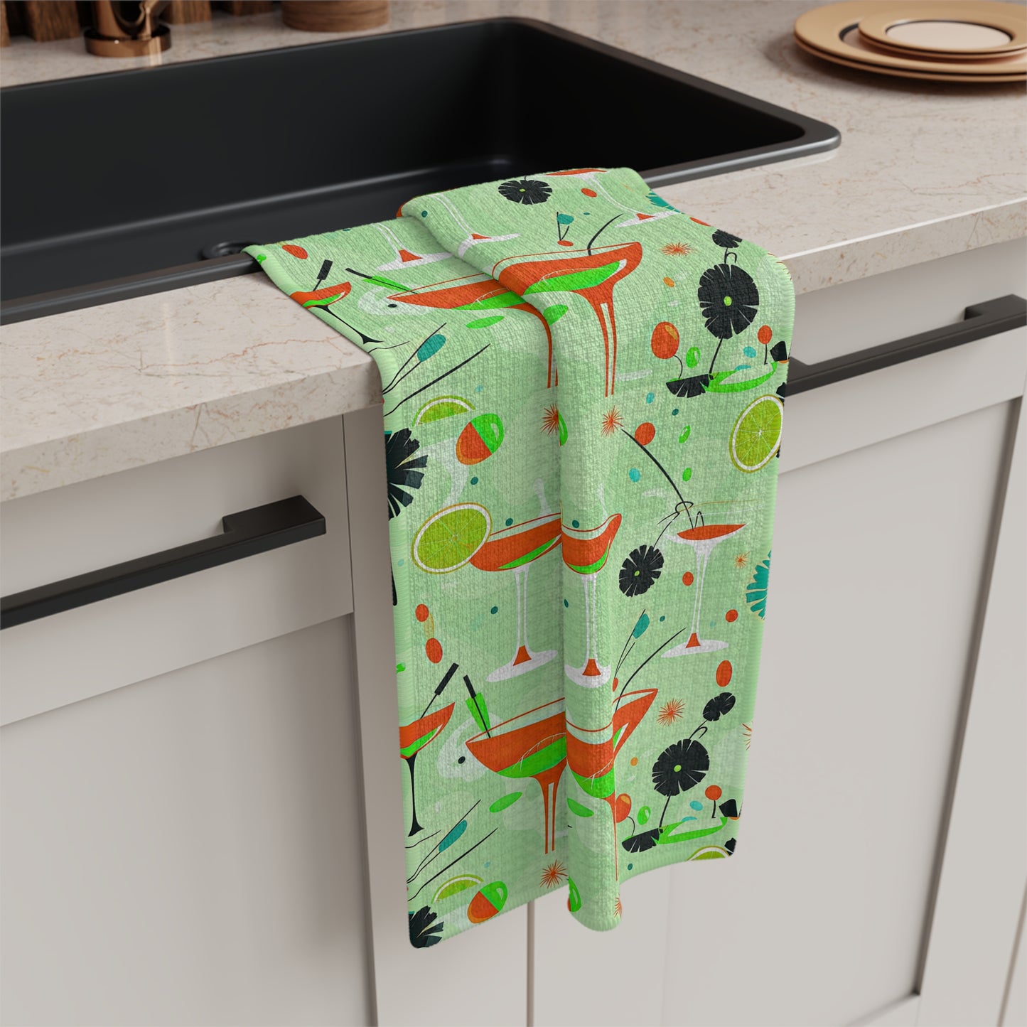 Key Lime Refresher Midcentury Modern Cocktails Recipe Decorative Waffle Microfiber Tea Towel/Bar Towel