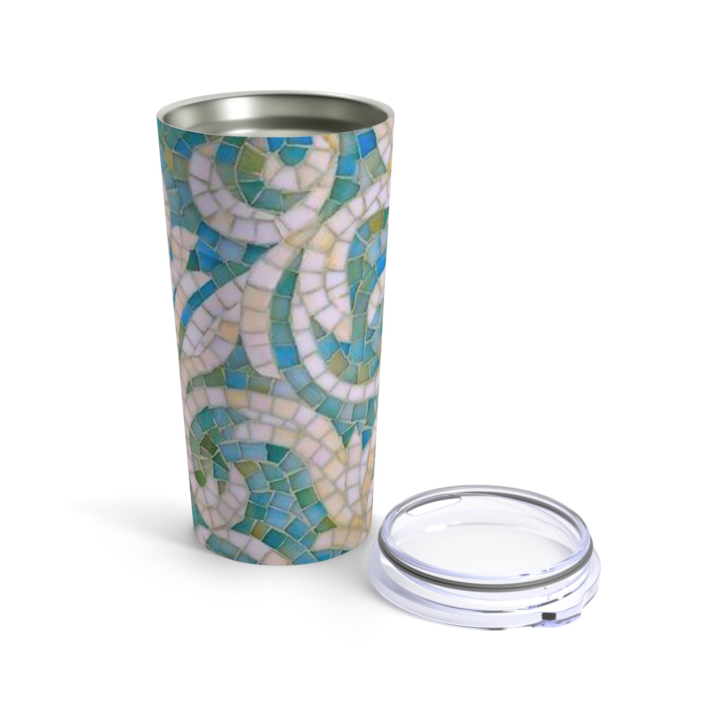 Aqua Mosaic Tile Tumbler Hot Cold Beverage Travel Tumbler 20oz
