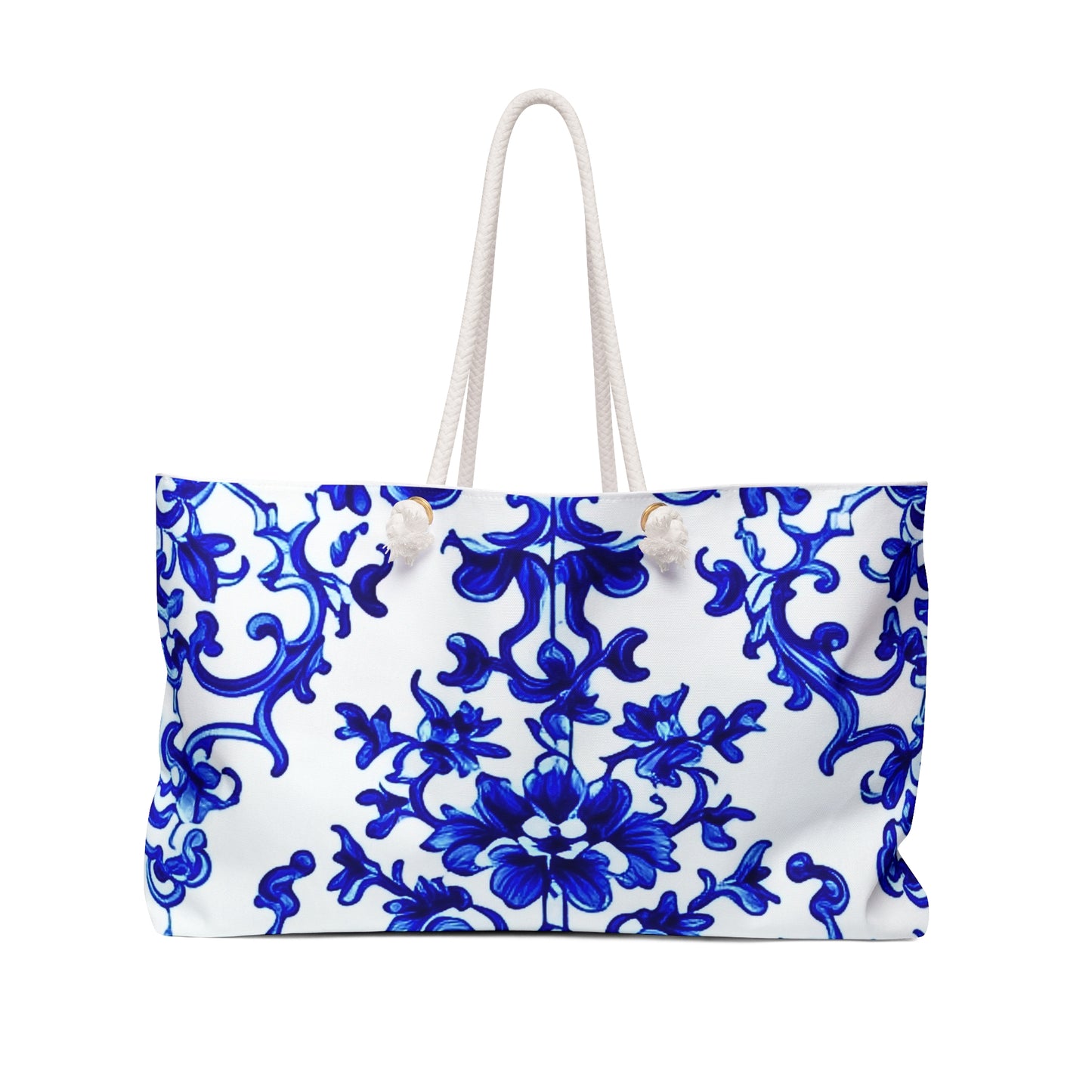 Portuguese Blue and White Tile Pattern Shopper Market Beach Weekender Bag