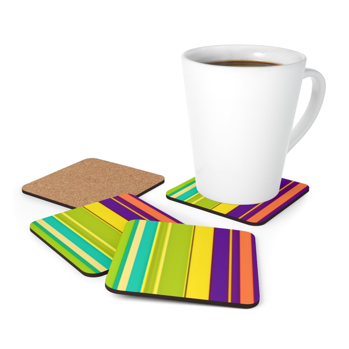 Fiesta Stripes Mexican Summertime Cocktail Entertaining Corkwood Coaster Set