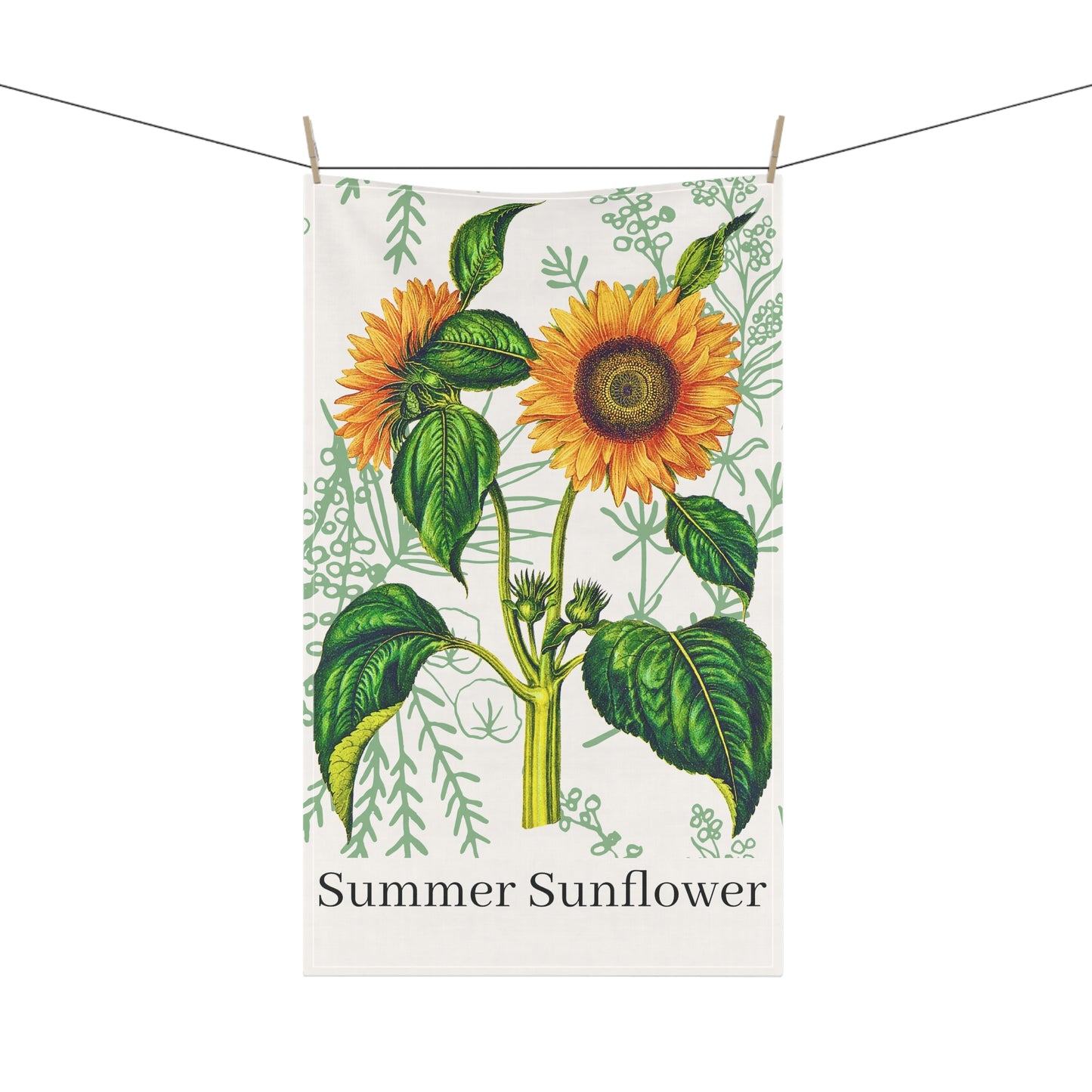 Summer Sunflower Botanical Kitchen Tea Towel / Bar Towel