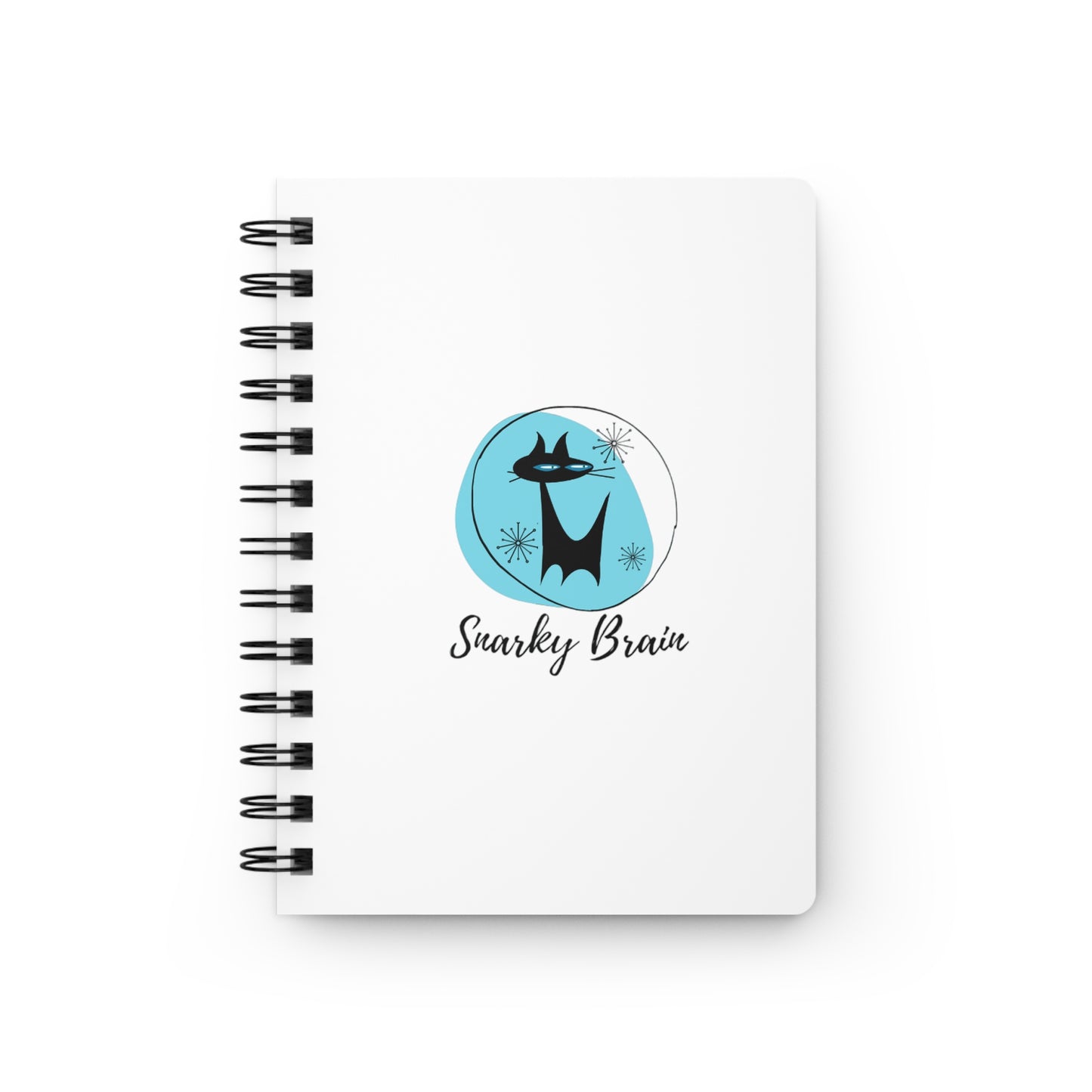 Snarky Brain Logo Midcentury Modern Black Cat Snarkisms Writing Sketch Spiral Bound Journal