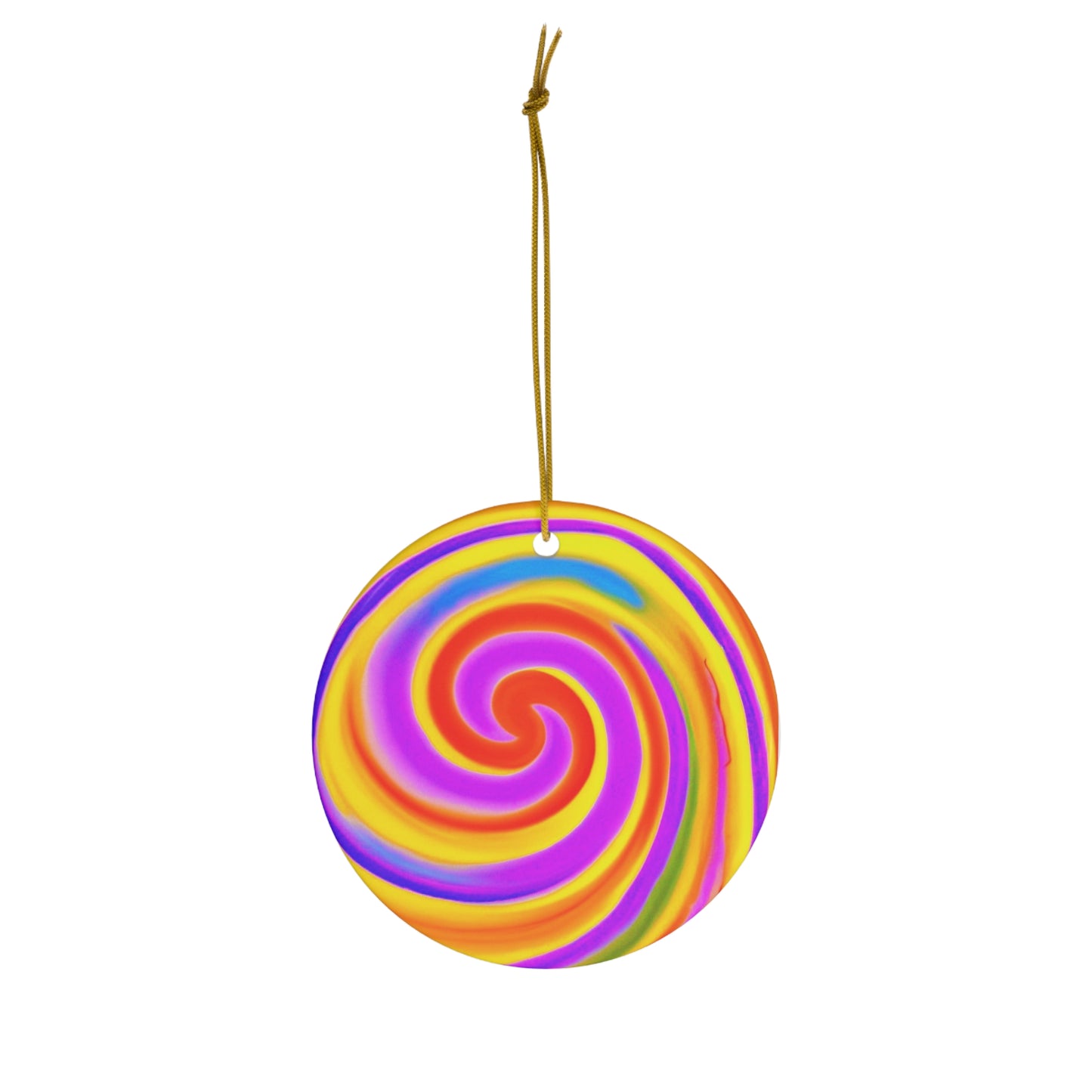 Neon Spiral Modern Spin Art Pink Yellow Ceramic Ornament