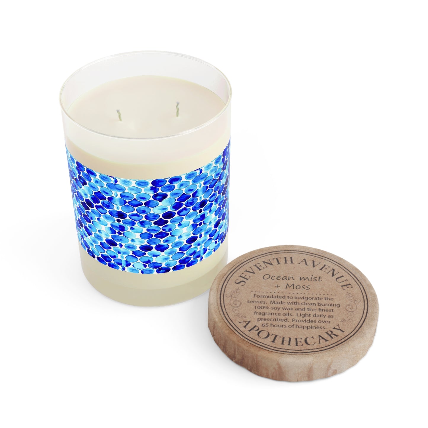 Blue Sea Glass Aromatherapy Scented Candle - Full Glass, 11oz
