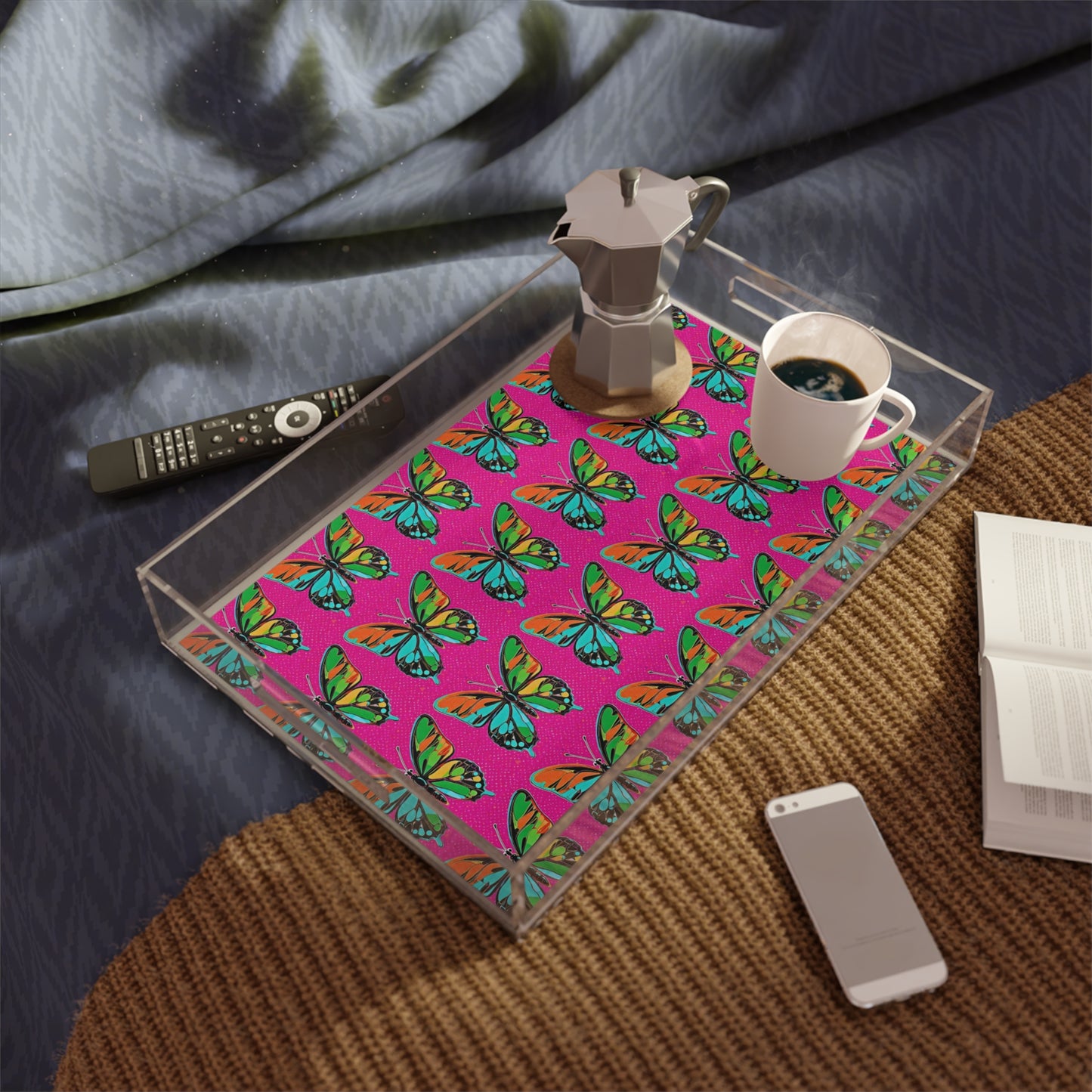 Modern Butterfly Pop Art 1960s Museum Gallery Cocktail Party Patio Home Deco Acrylic Serving Tray