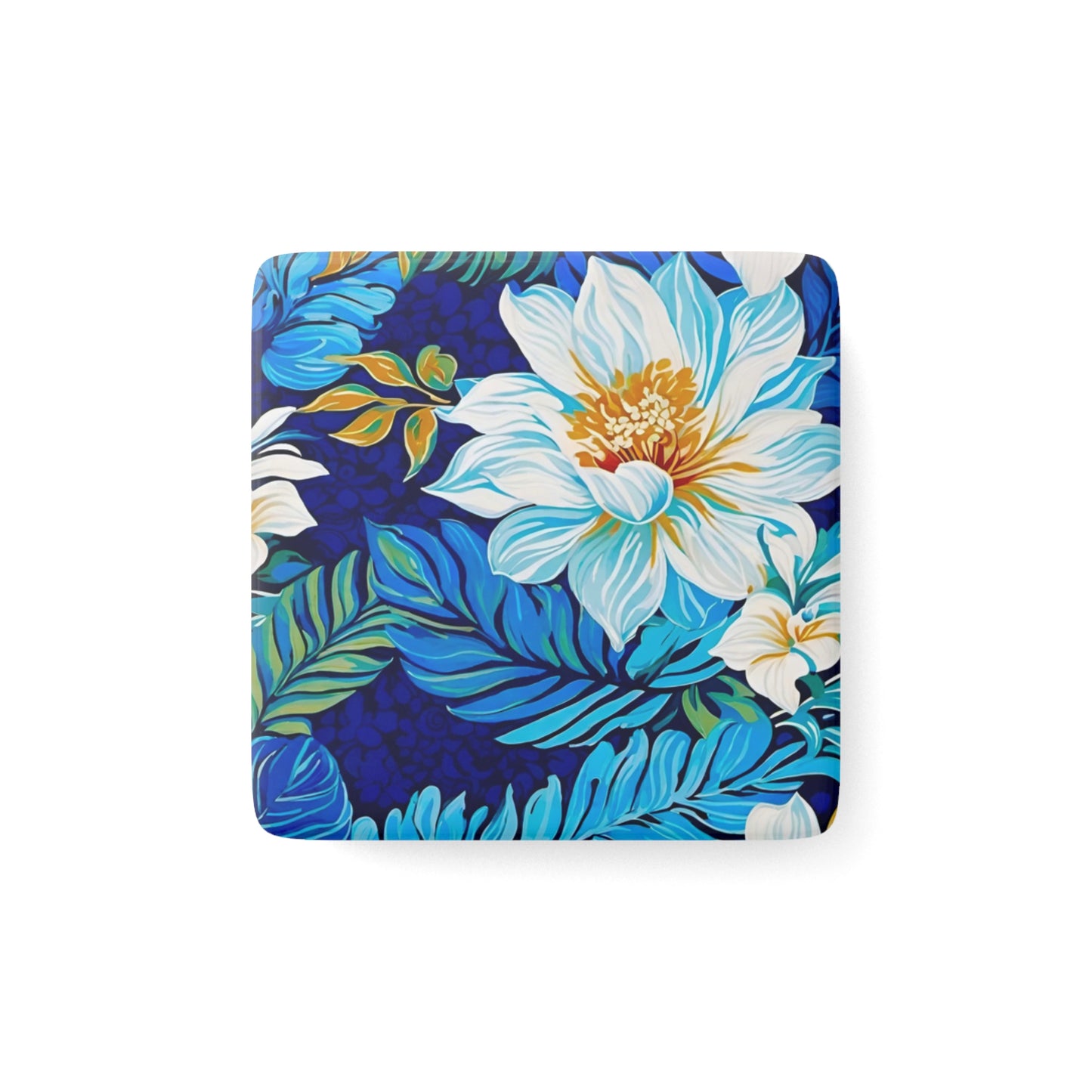 Hawaiian White Orchid Tropical Paradise Porcelain Magnet, Square