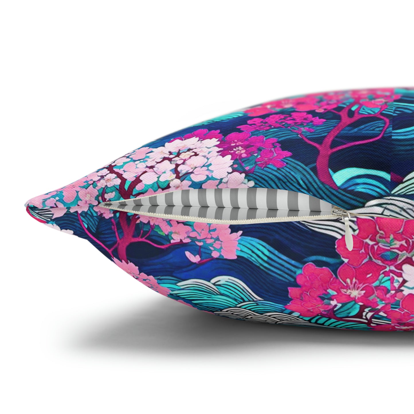 Kyoto Cherry Blossom Wood Block Pattern Japanese Home Decorative Spun Polyester Pillow Cover