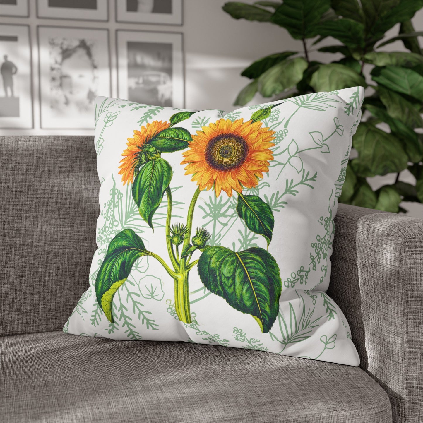 Summer Sunflower Botanical Square Poly Canvas Pillow Cover