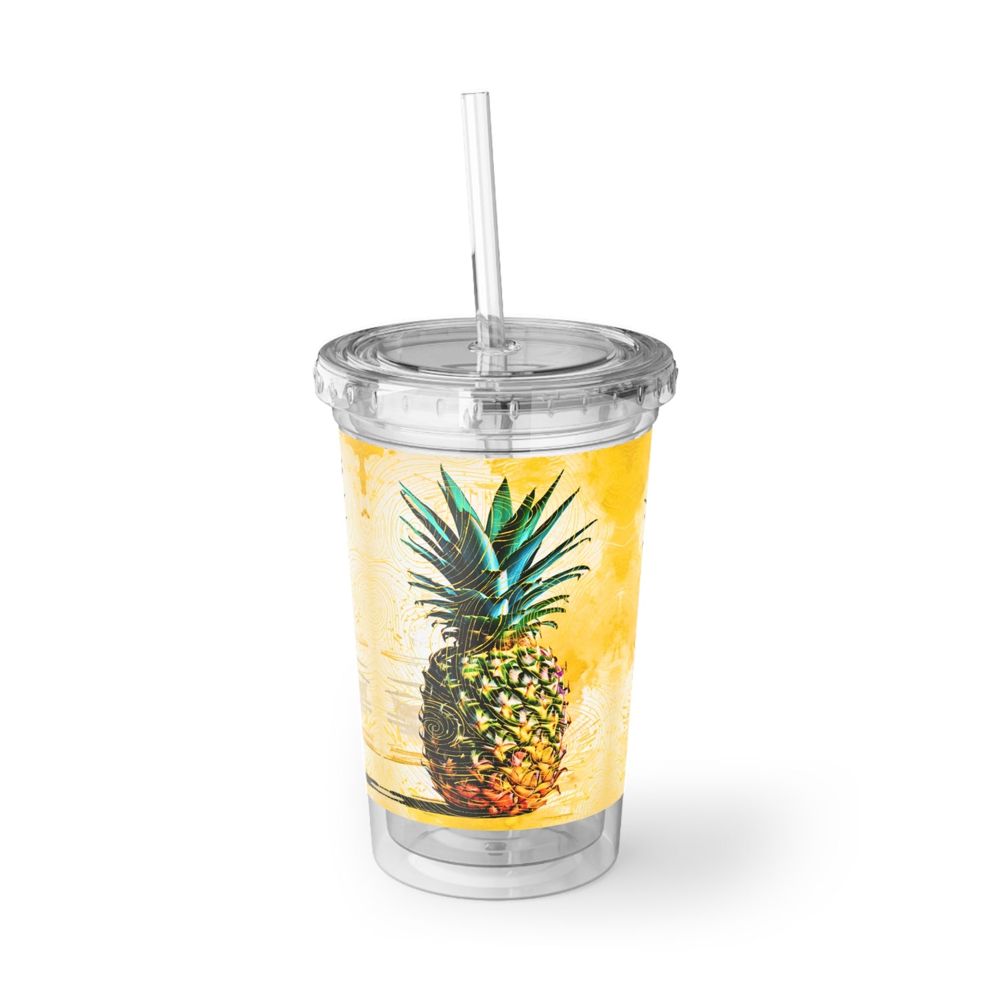 Yellow Watercolor Pineapple Sketch Cold Beverage Suave Acrylic Cup