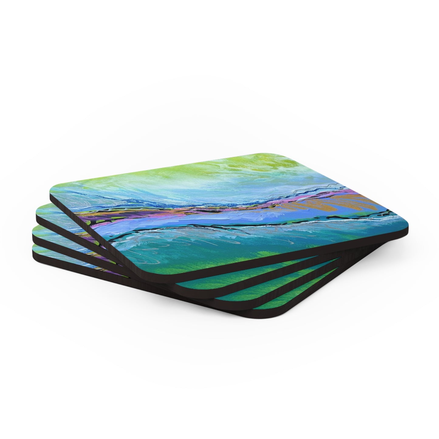 Abstract Me Painting Artist Beverage Cocktail Entertaining Corkwood Coaster Set