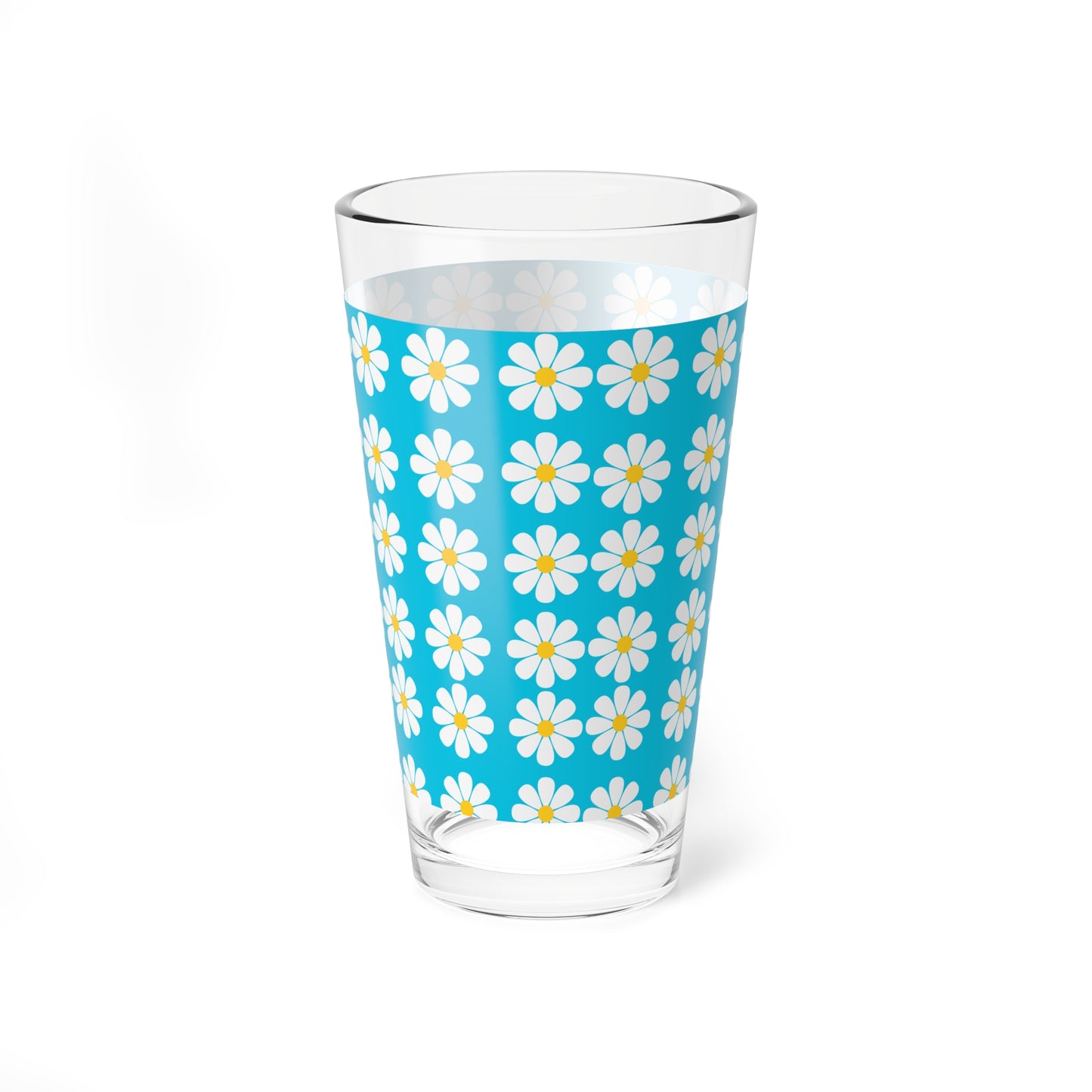 1968 Vintage Daisies Turquoise Cocktail Party Beverage Entertaining Mixing Glass, 16oz