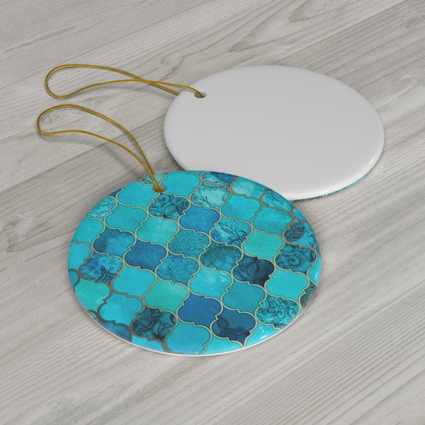 Teal and Turquoise Arabesque Tile Marrakech Moroccan Ceramic Ornament