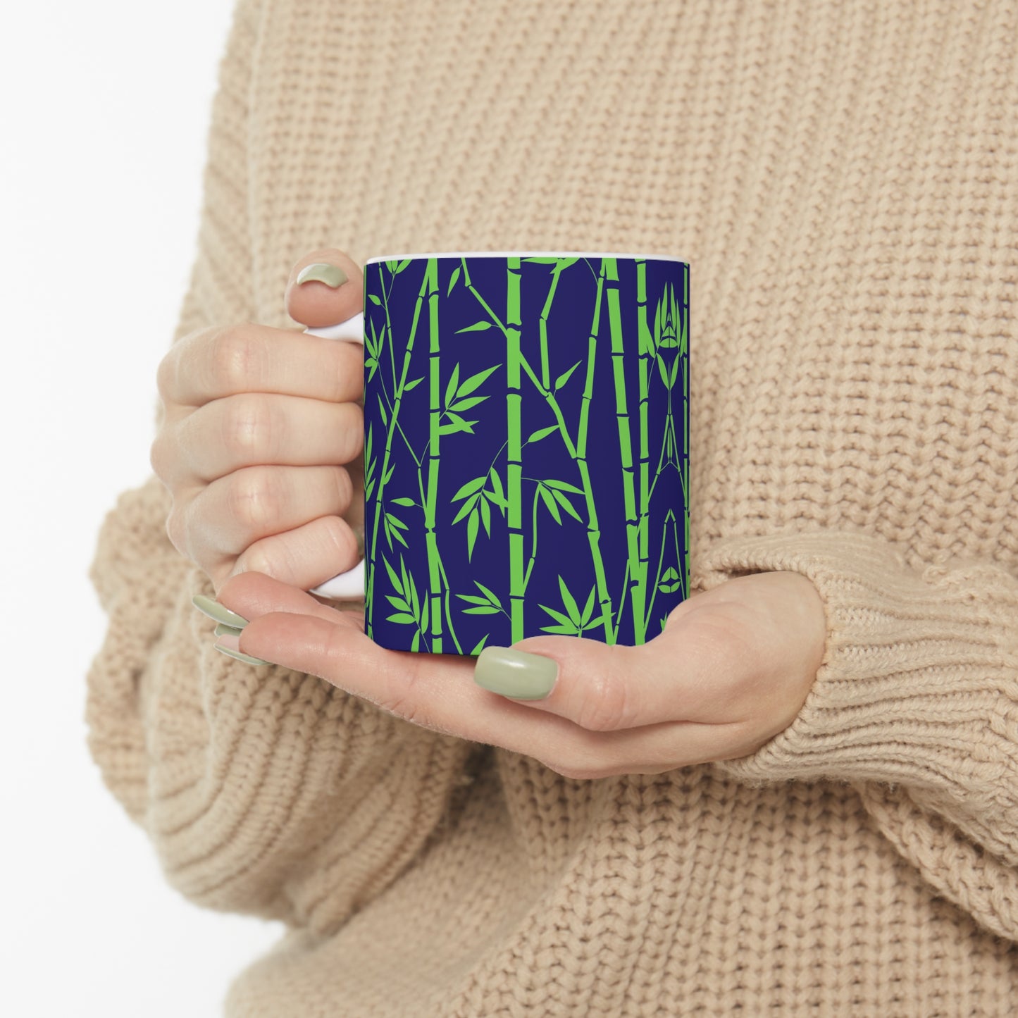 Bamboo Zen Meditation Garden Midnight Blue/Black Decorative Hot Beverage Coffee Tea Ceramic Mug 11oz