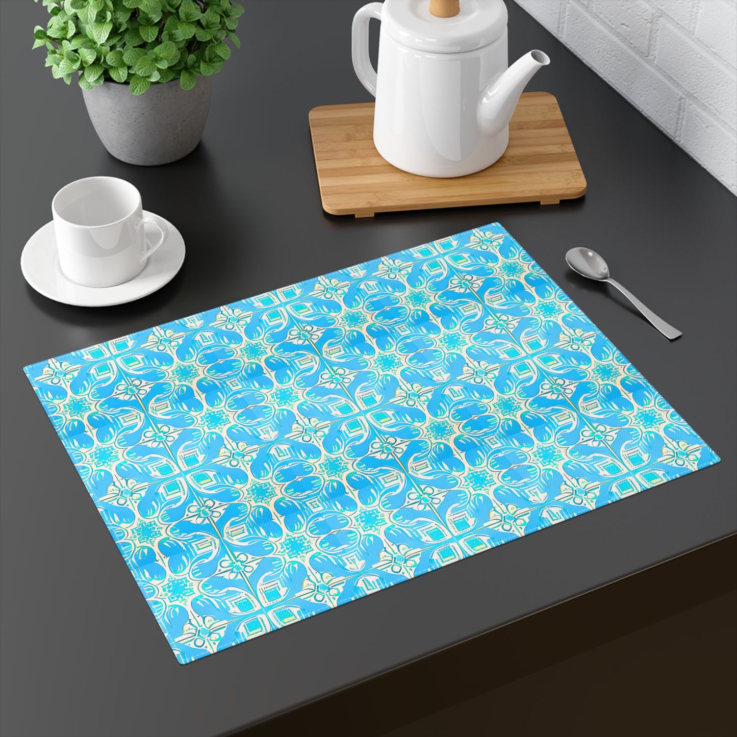 Greek Island Villa Tile Pattern Entertaining Indoor Outdoor Dinner Party Placemat, 1pc