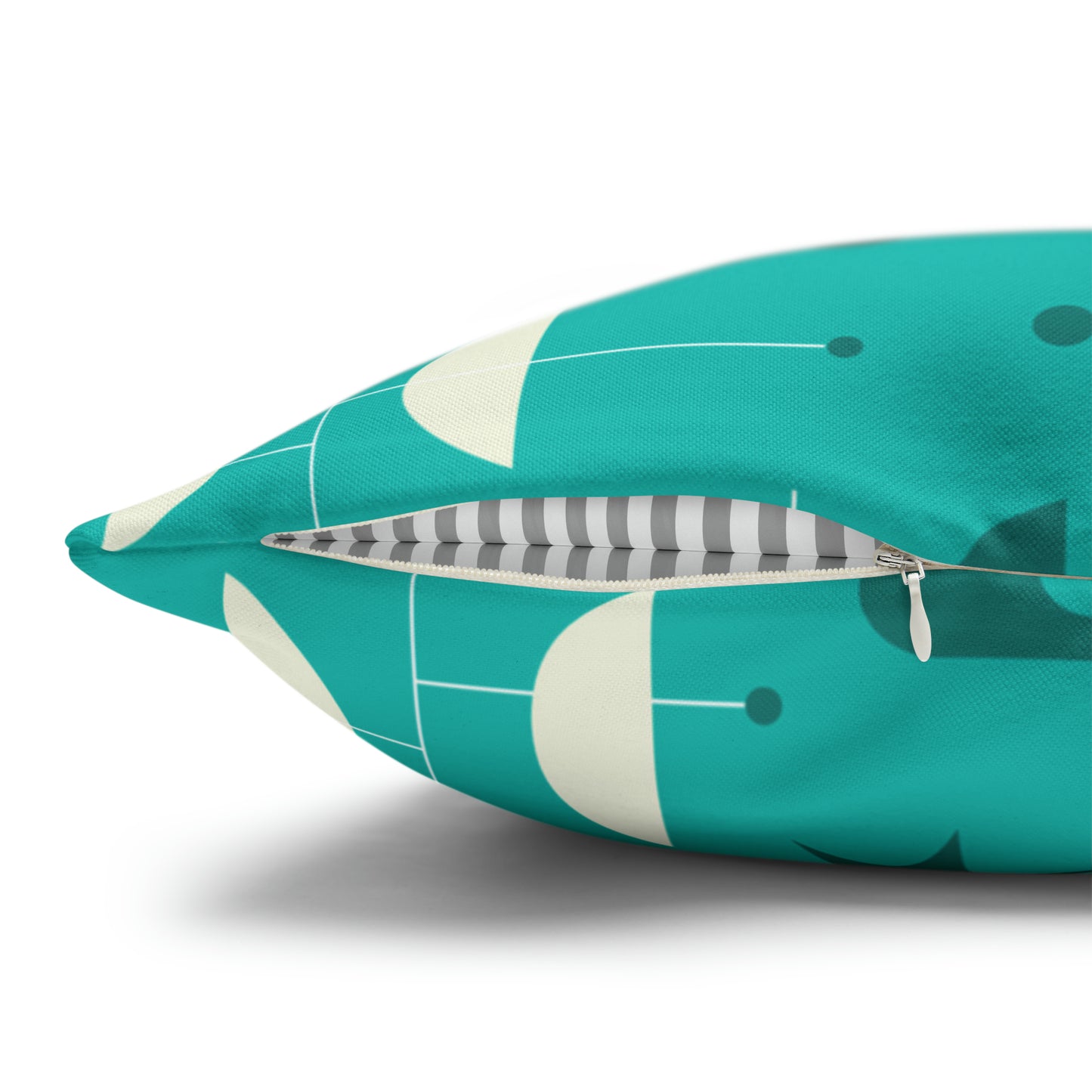 Triple Kitties Midcentury Modern Aqua Children Nursery Playroom Square Poly Canvas Pillow Cover