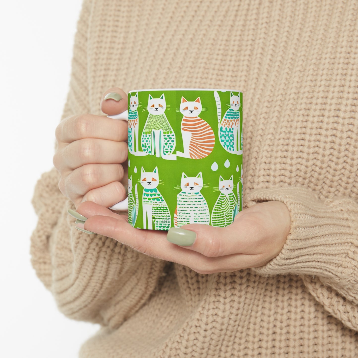 Cat Fashionistas Midcentury Modern Pattern Decorative Hot Beverage Coffee Tea Chia Ceramic Mug 11oz
