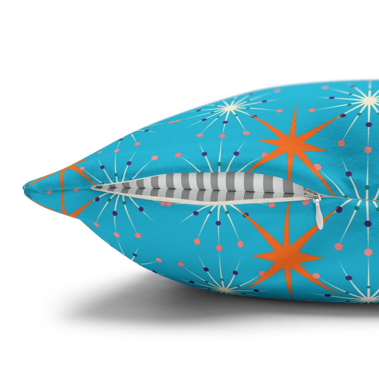 Midcentury Modern Atomic Stars Turquoise Pattern Decorative Spun Polyester Pillow Cover